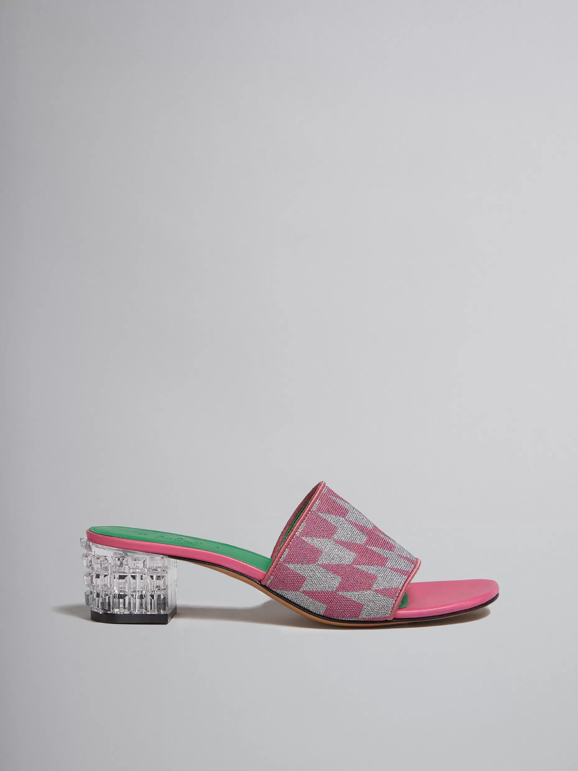 Women Marni Lurex Pink And Silver Sabot With Houndstooth Motif