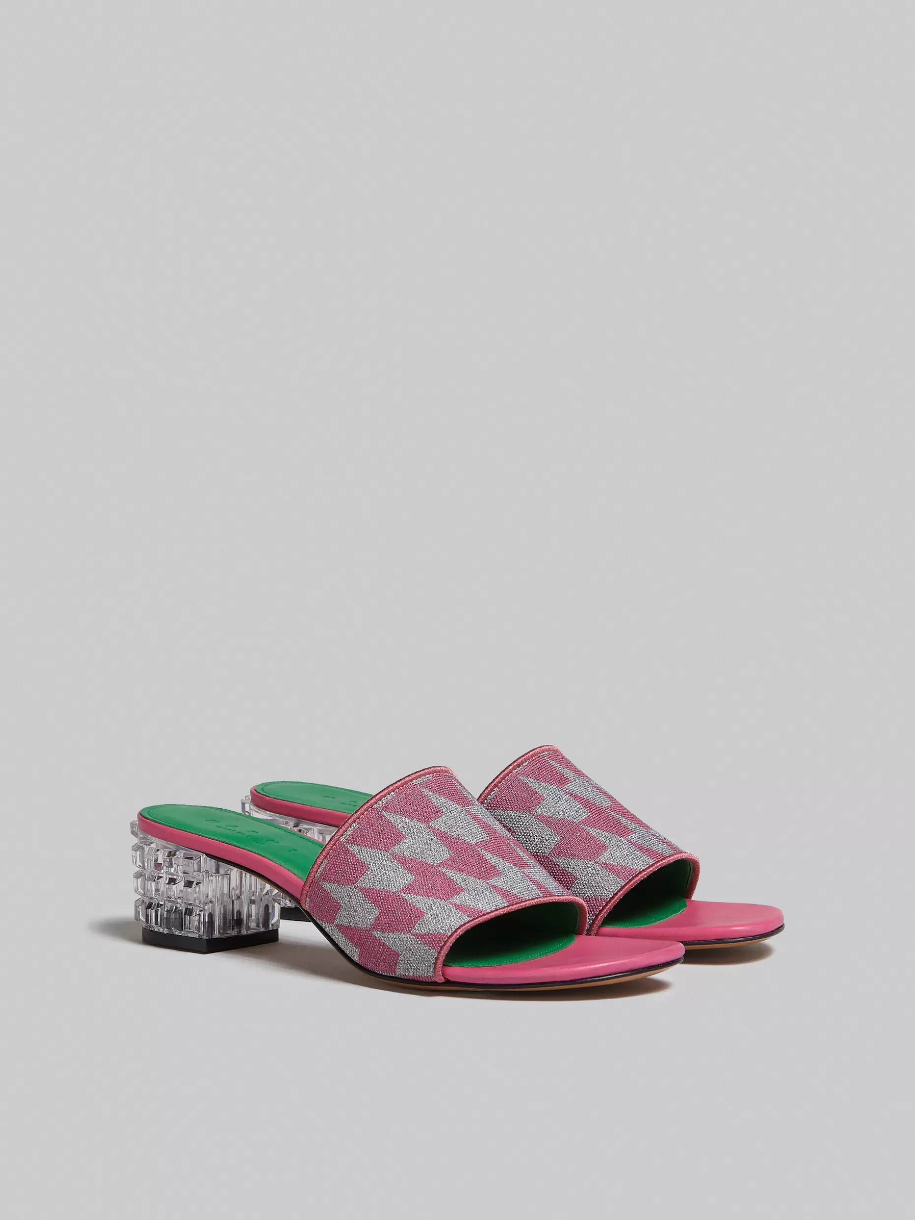 Women Marni Lurex Pink And Silver Sabot With Houndstooth Motif