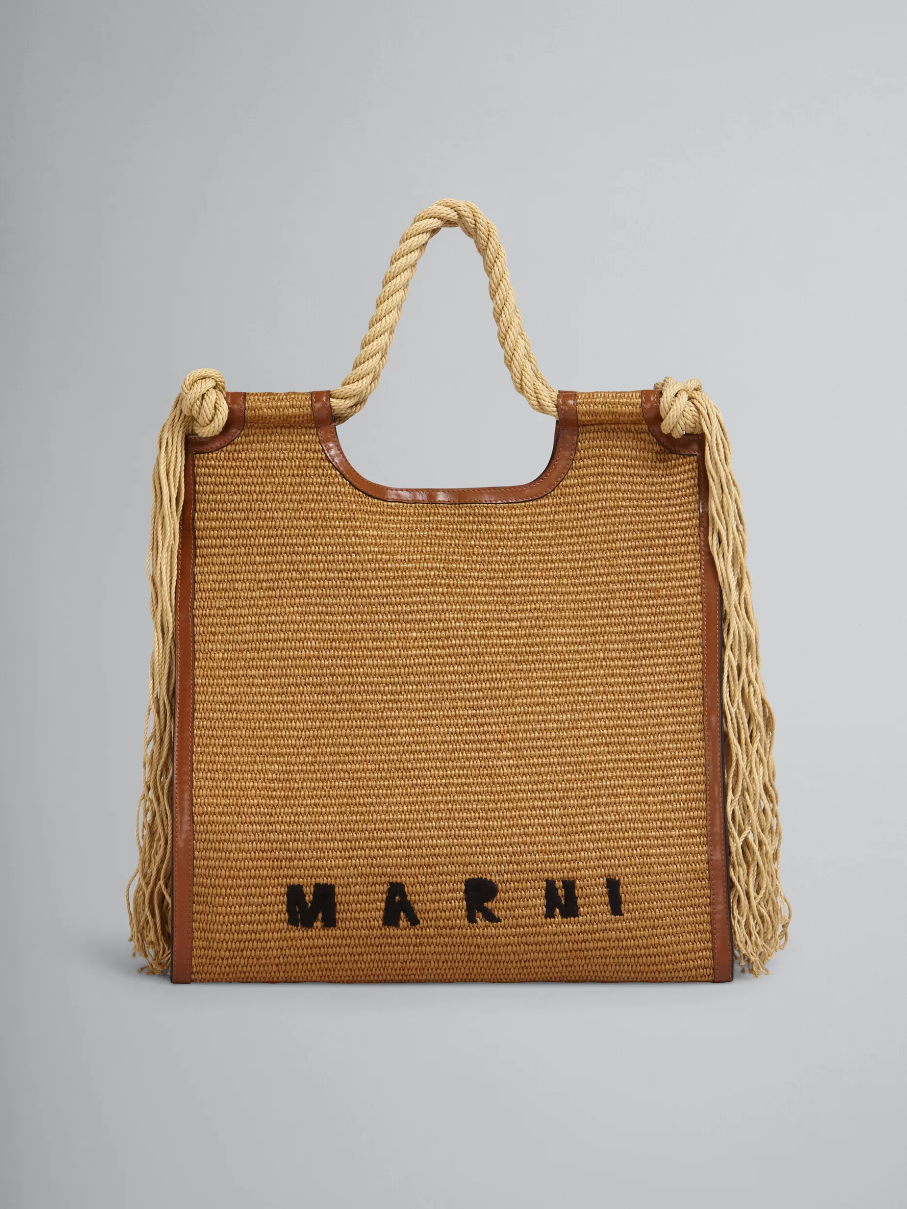 Women Marni Marcel Summer Bag In Brown Leather And Raffia With Rope Handles