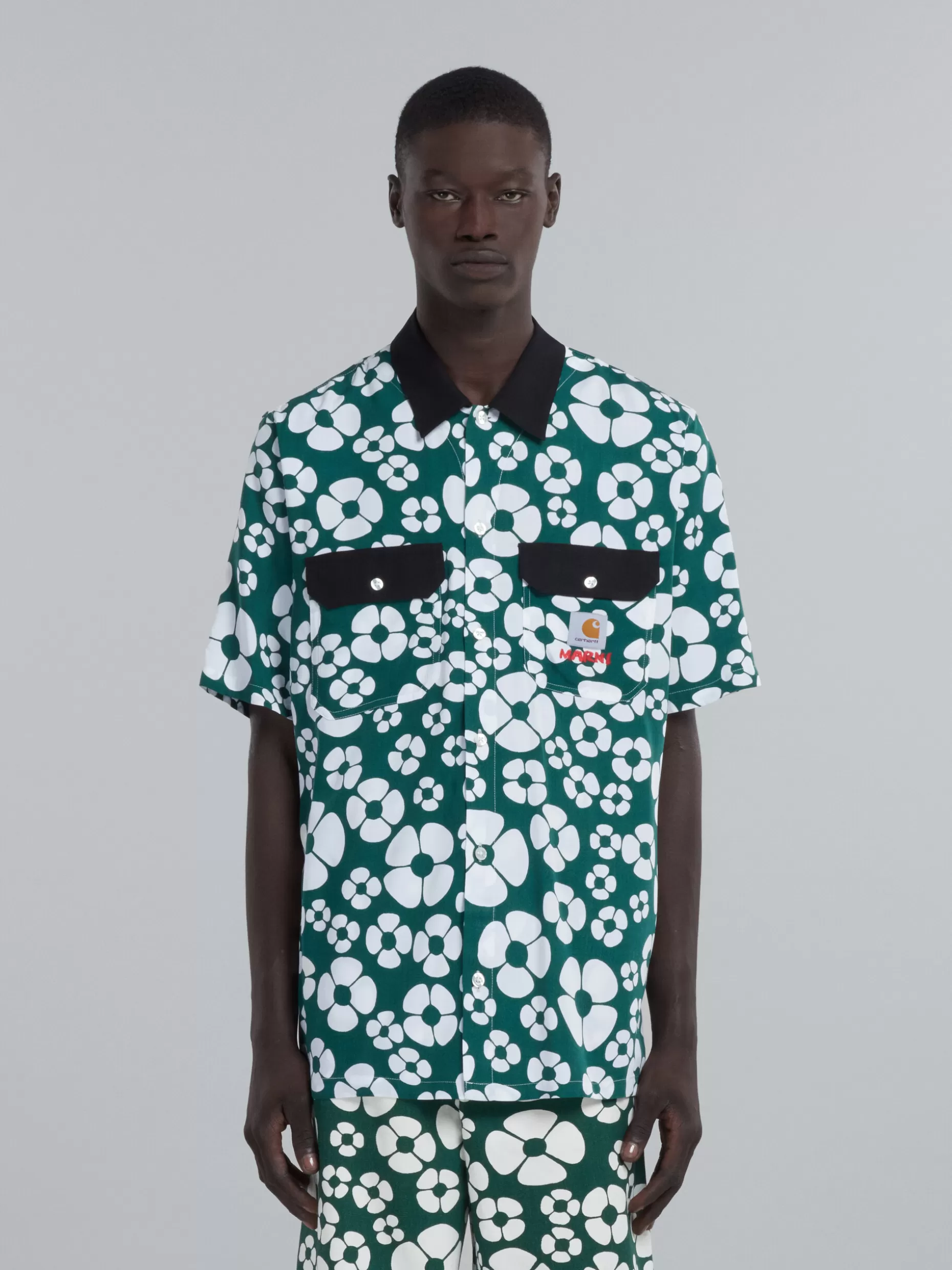 Men Marni X Carhartt Wip - Green Short-Sleeved Floral Shirt