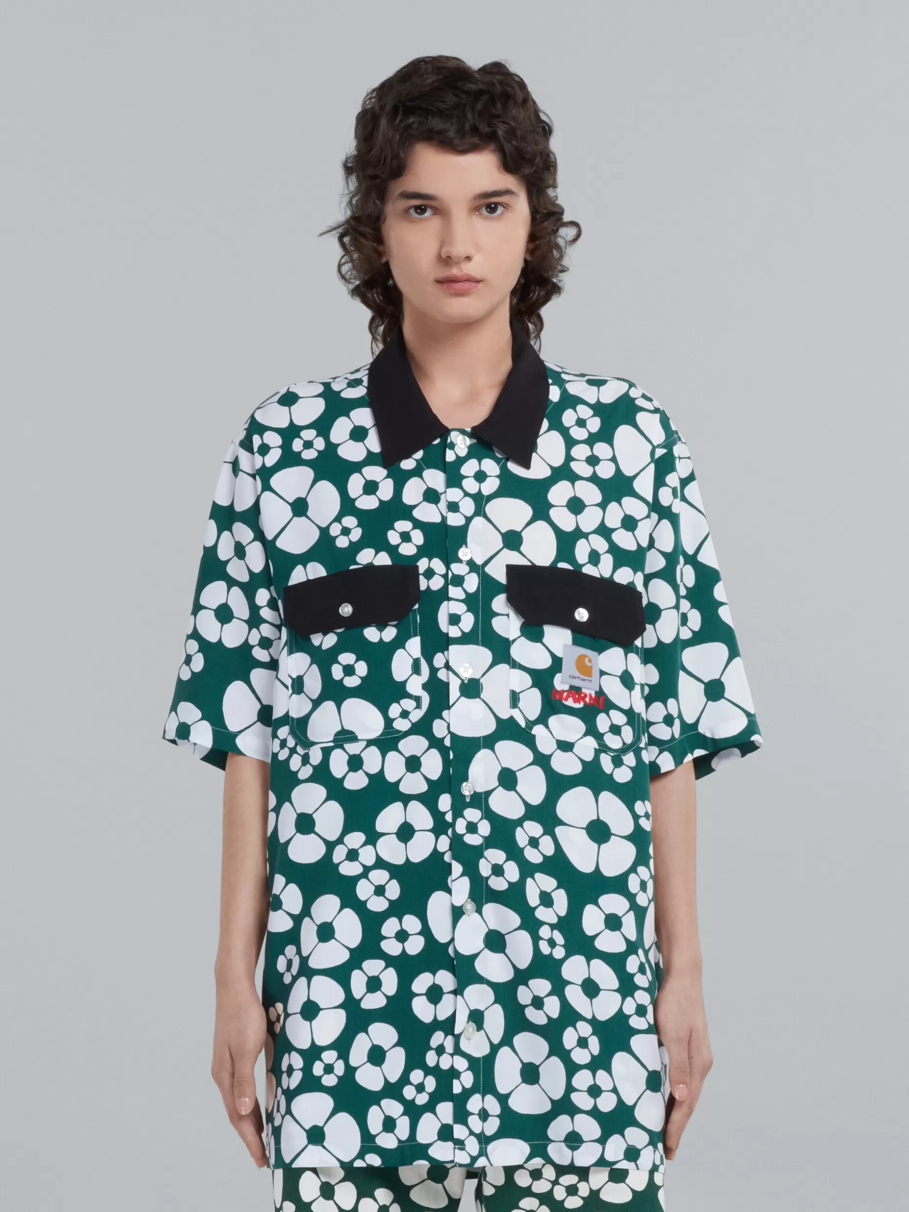 Women Marni X Carhartt Wip - Green Short-Sleeved Floral Shirt