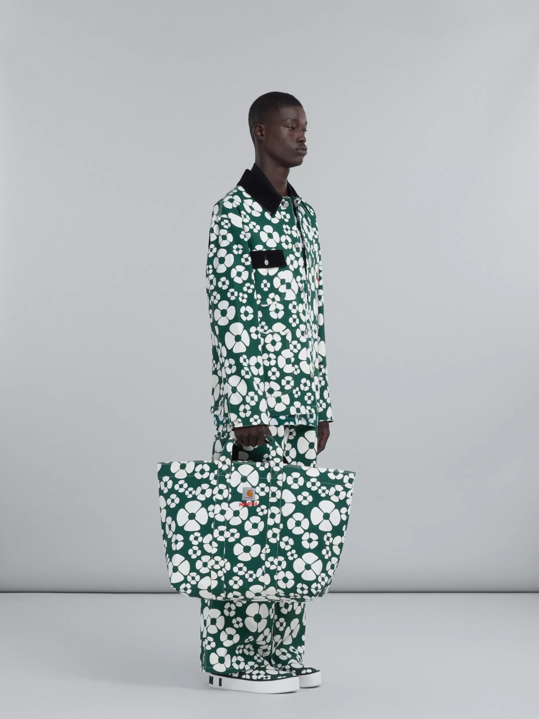Men Marni X Carhartt Wip - Green Short-Sleeved Floral Shirt