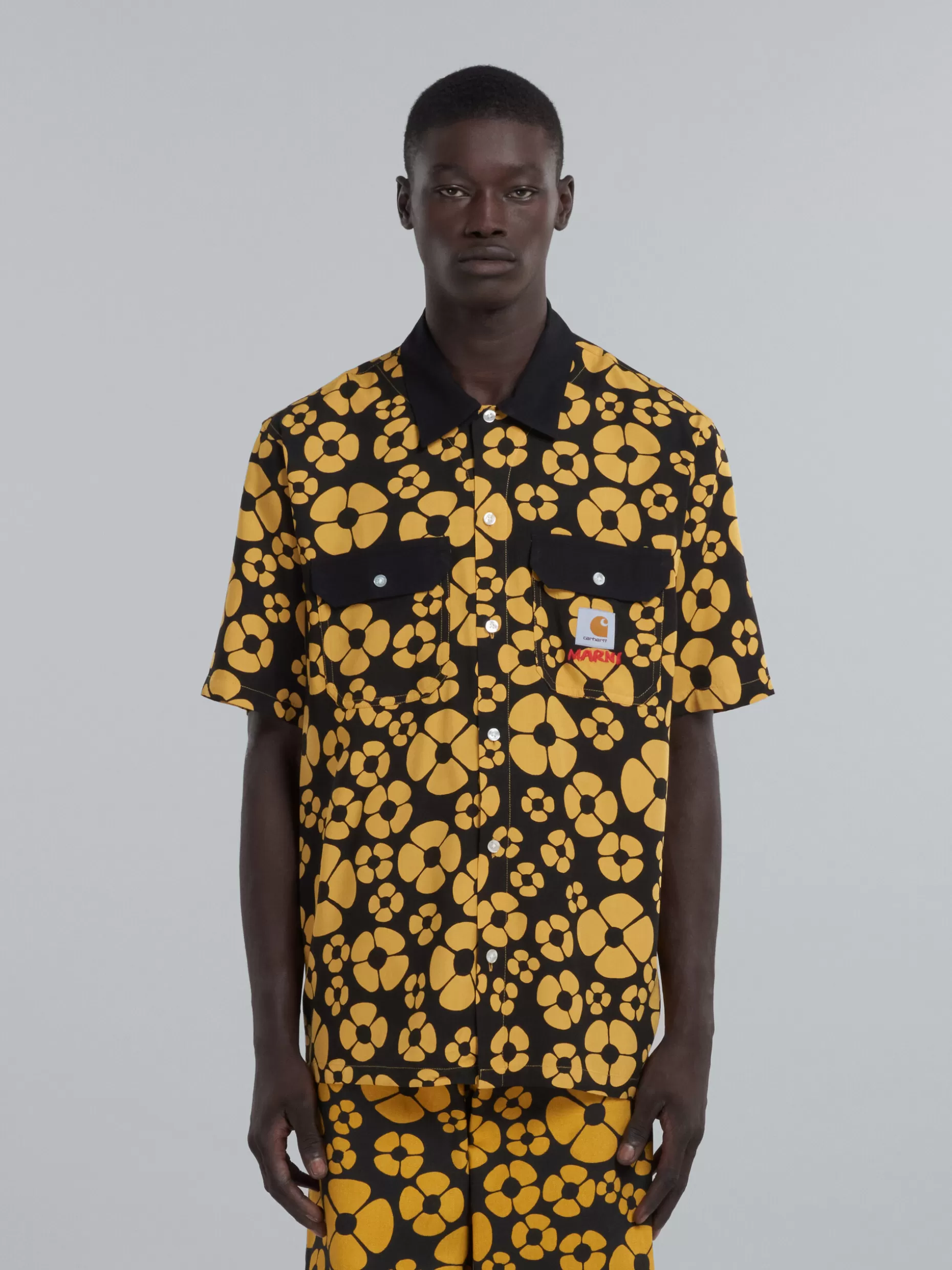 Men Marni X Carhartt Wip - Yellow Short-Sleeved Floral Shirt