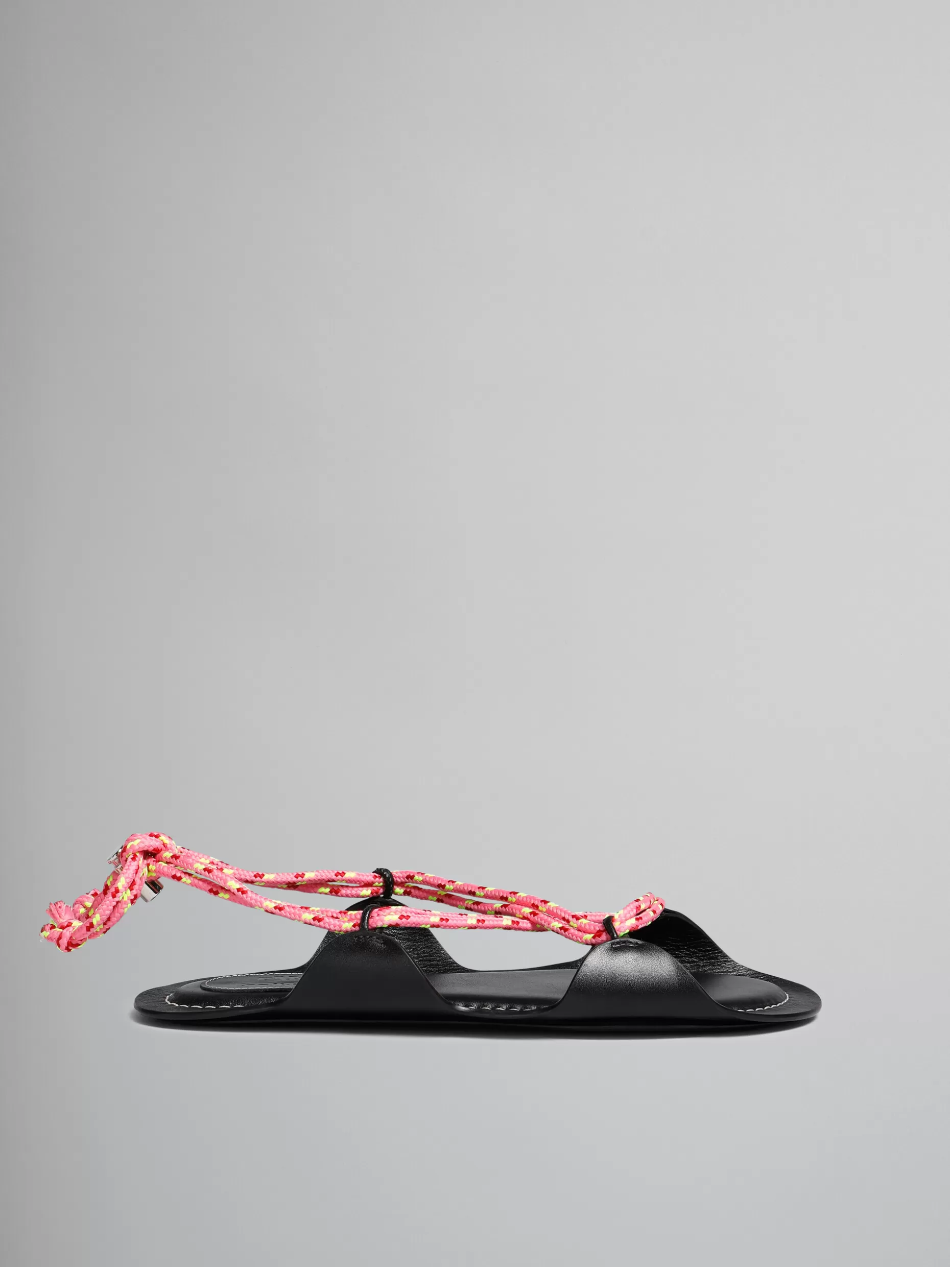 Women Marni X No Vacancy Inn - Black Leather Sandals With Multicolour Rope