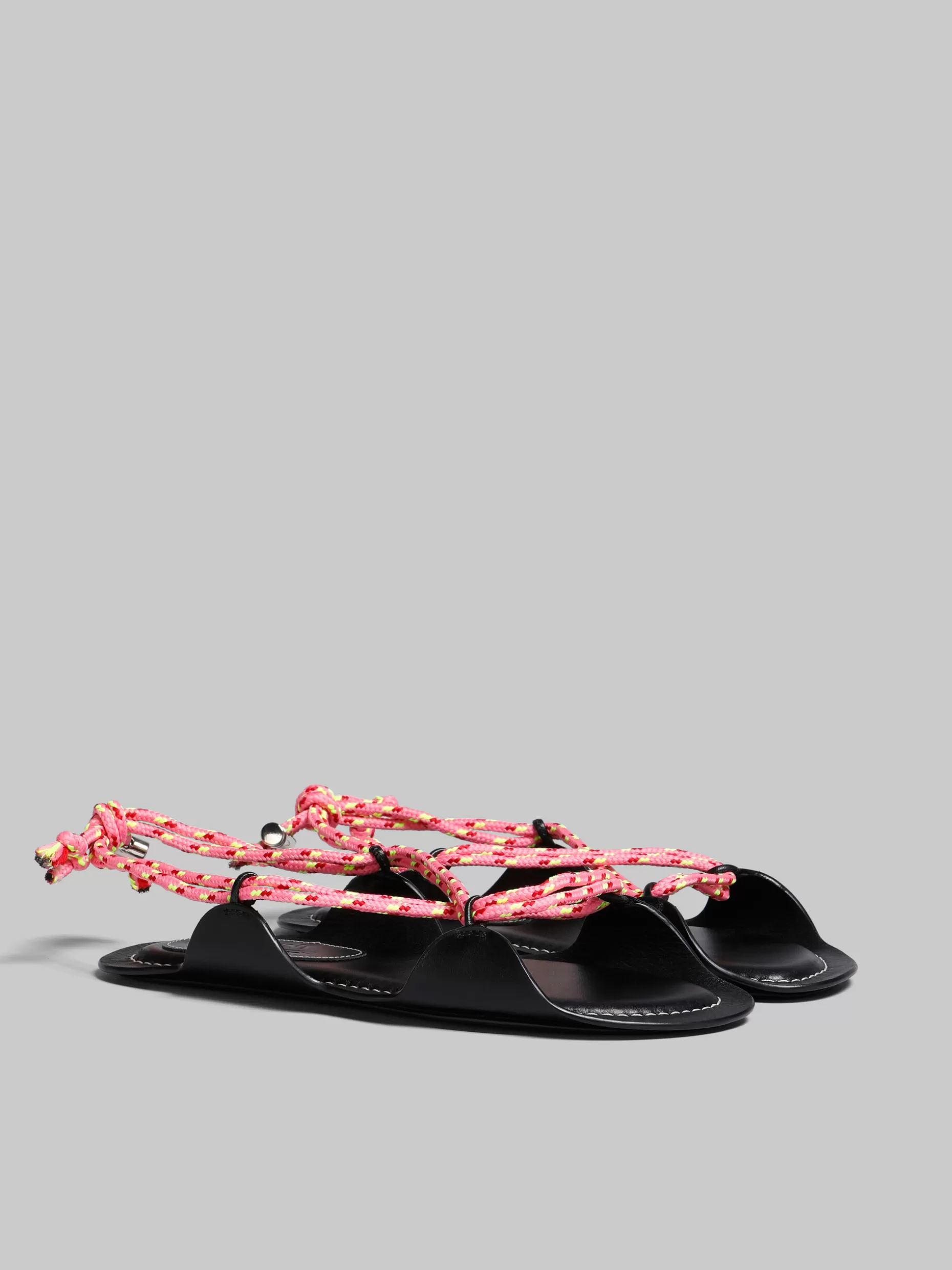 Women Marni X No Vacancy Inn - Black Leather Sandals With Multicolour Rope