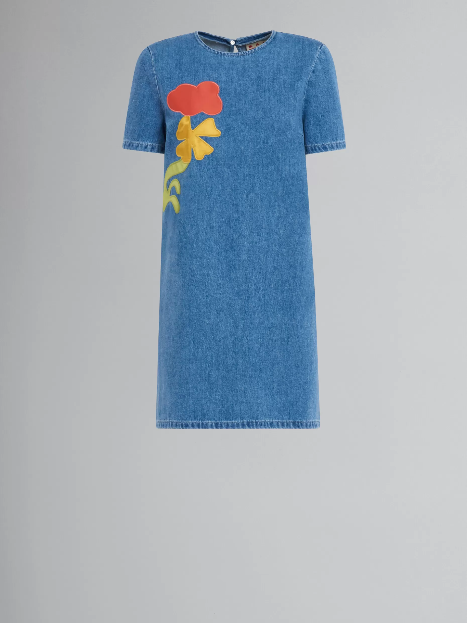 Women Marni X No Vacancy Inn - Blue Chambray Short Dress With Embroidery