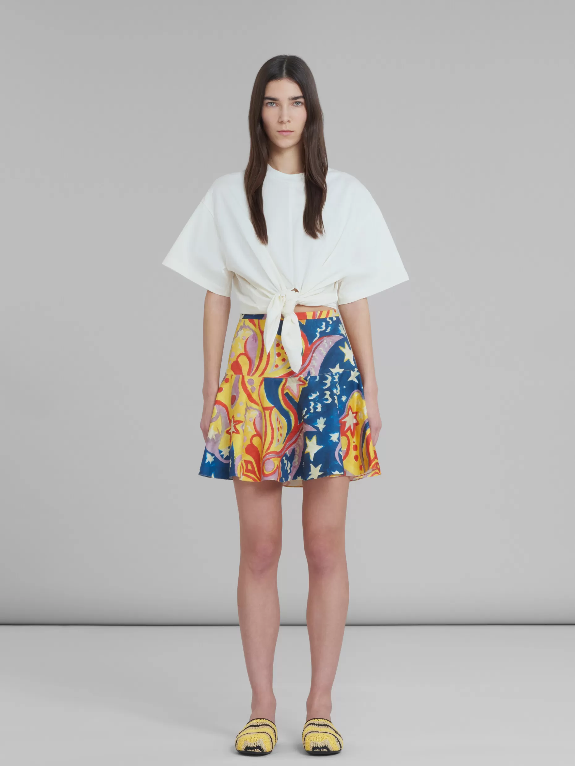 Women Marni X No Vacancy Inn - Cotton Flounce Skirt With Galactic Paradise Print