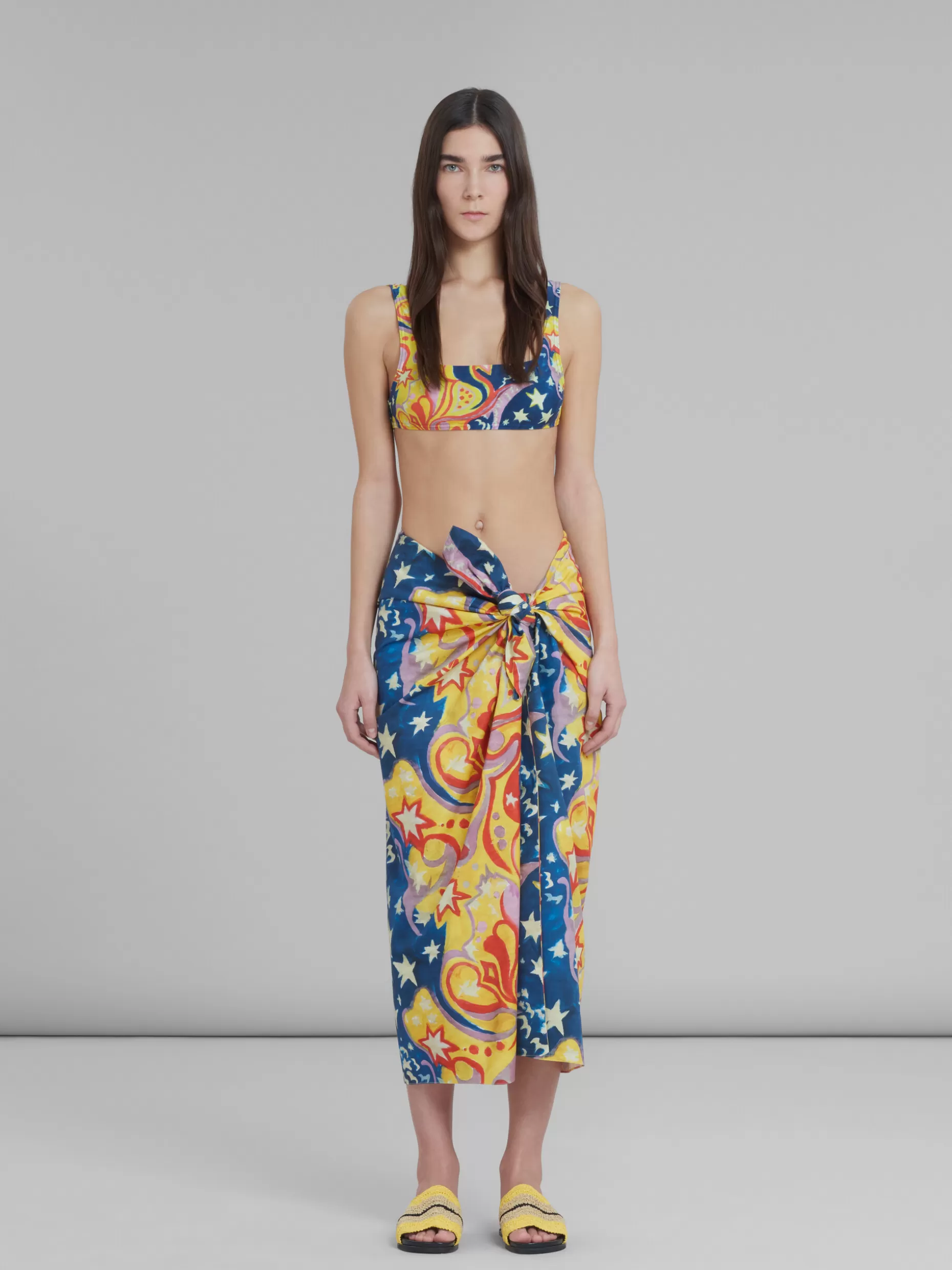Women Marni X No Vacancy Inn - Cotton Midi Skirt With Galactic Paradise Print