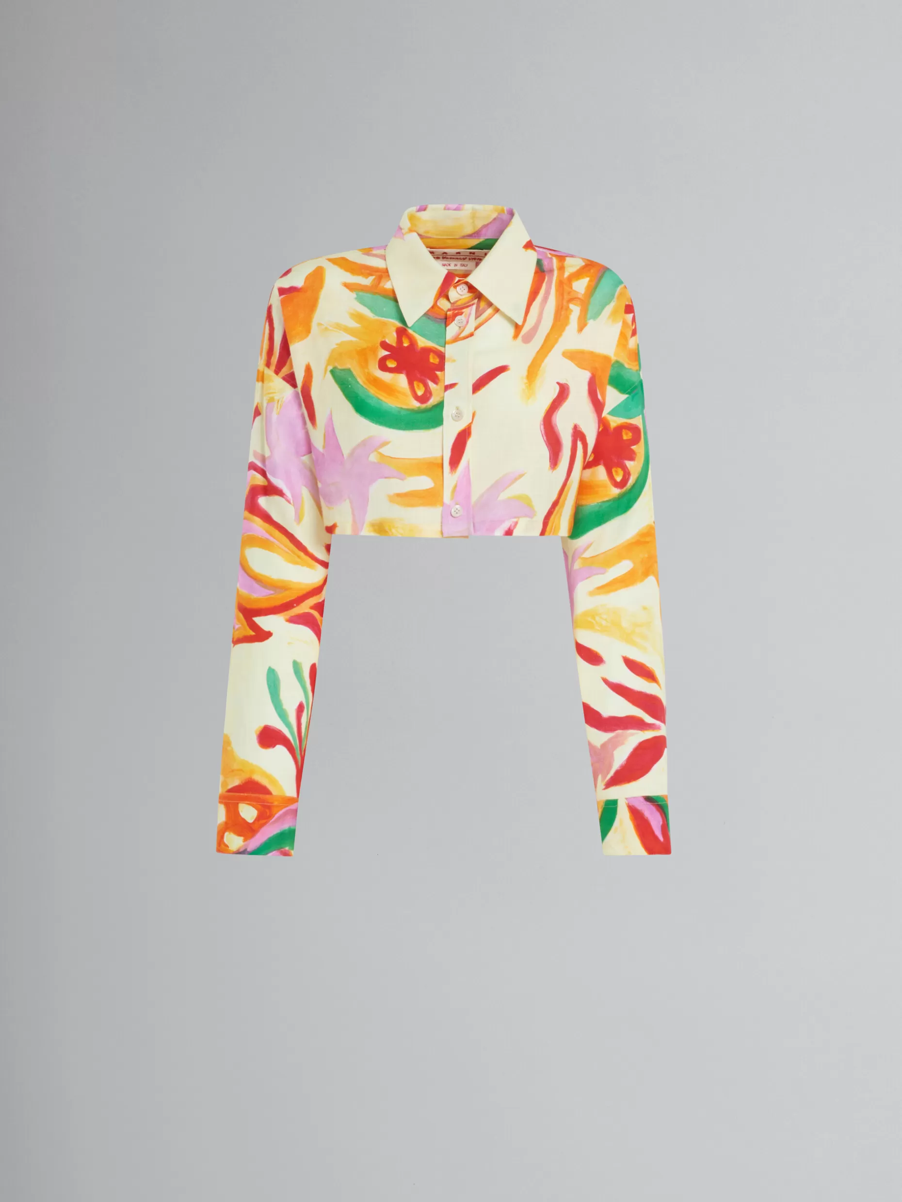 Women Marni X No Vacancy Inn - Cropped Linen-Viscose Cheesecloth Shirt With Chippy Blossom Print