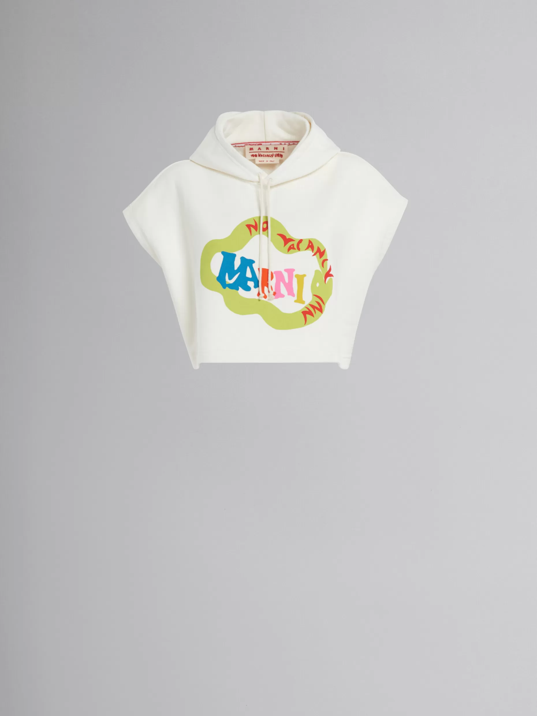 Women Marni X No Vacancy Inn - Cropped White Sweatshirt In Bio Cotton Jersey With Snake Logo Print
