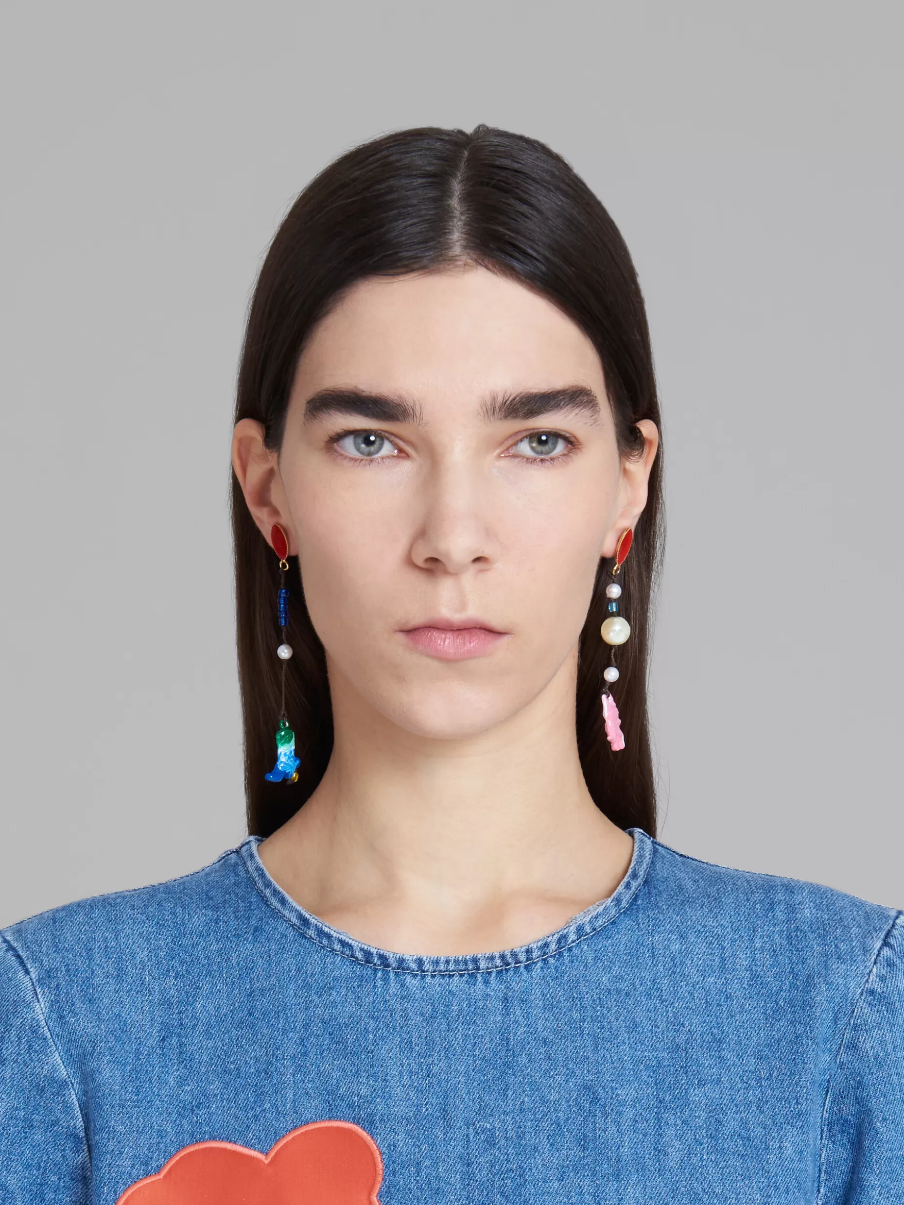 Women Marni X No Vacancy Inn - Earrings With Pink Red And Blue Pendants