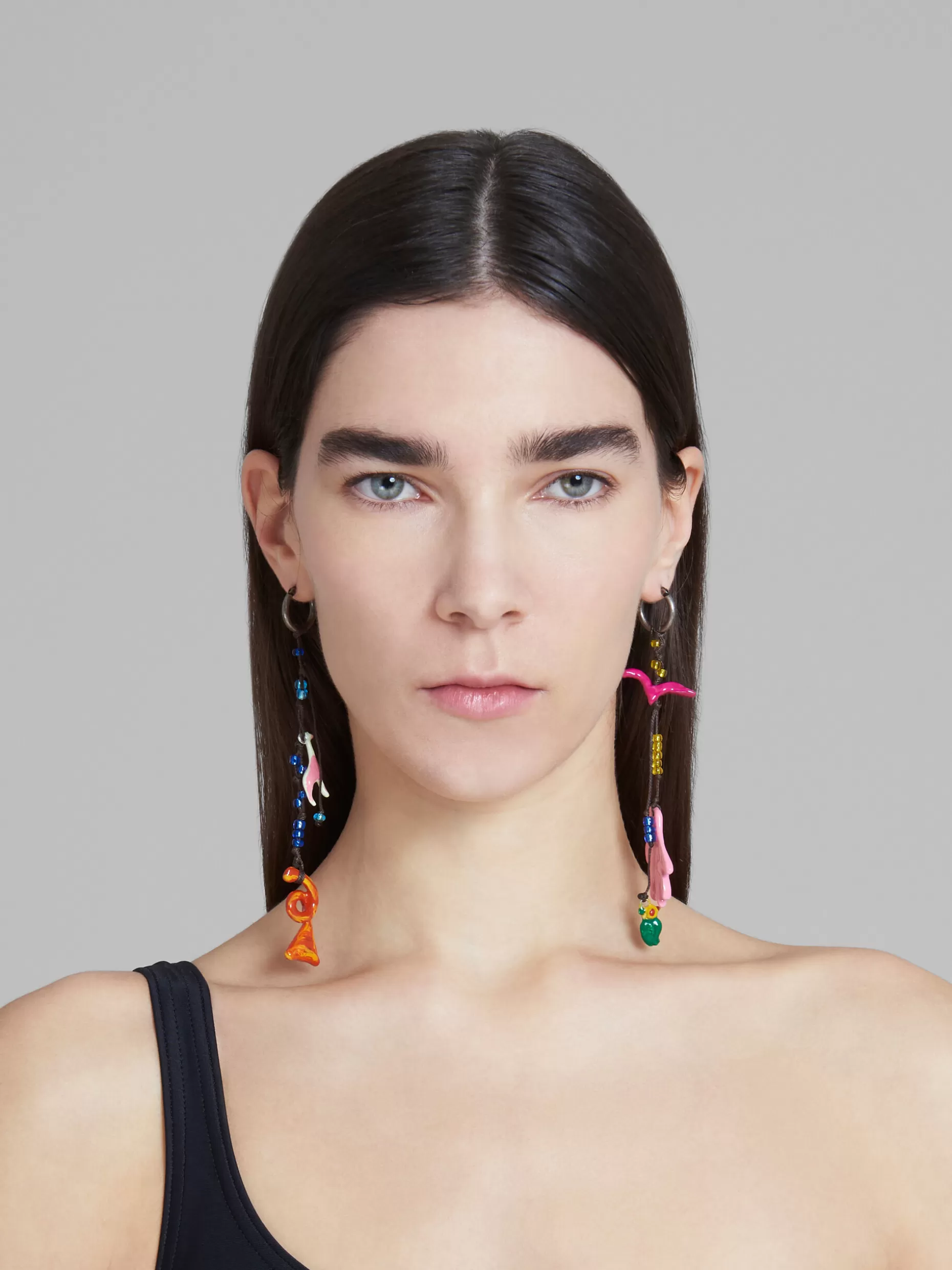 Women Marni X No Vacancy Inn - Earrings With Pink Red And Orange Pendants