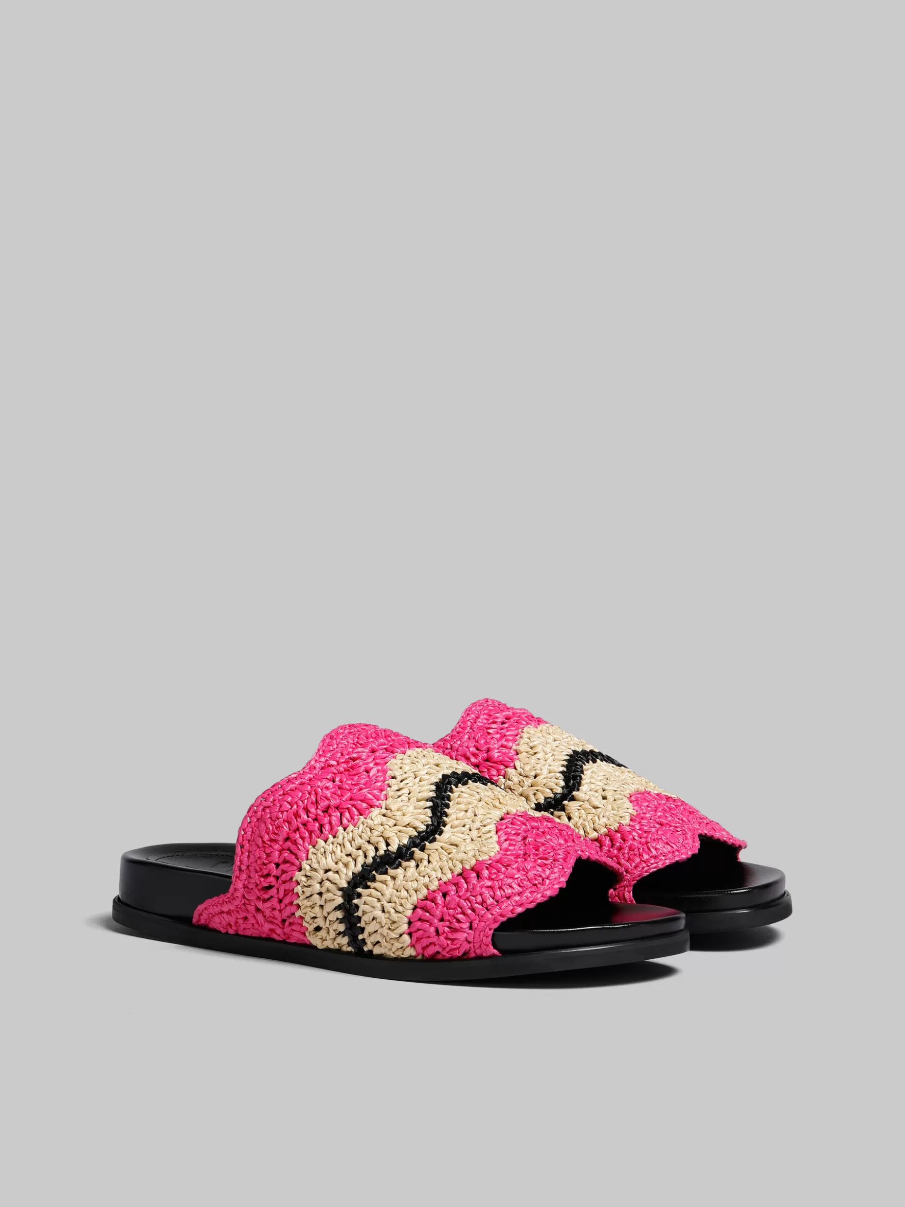 Women Marni X No Vacancy Inn - Fuchsia Crochet Raffia Slide