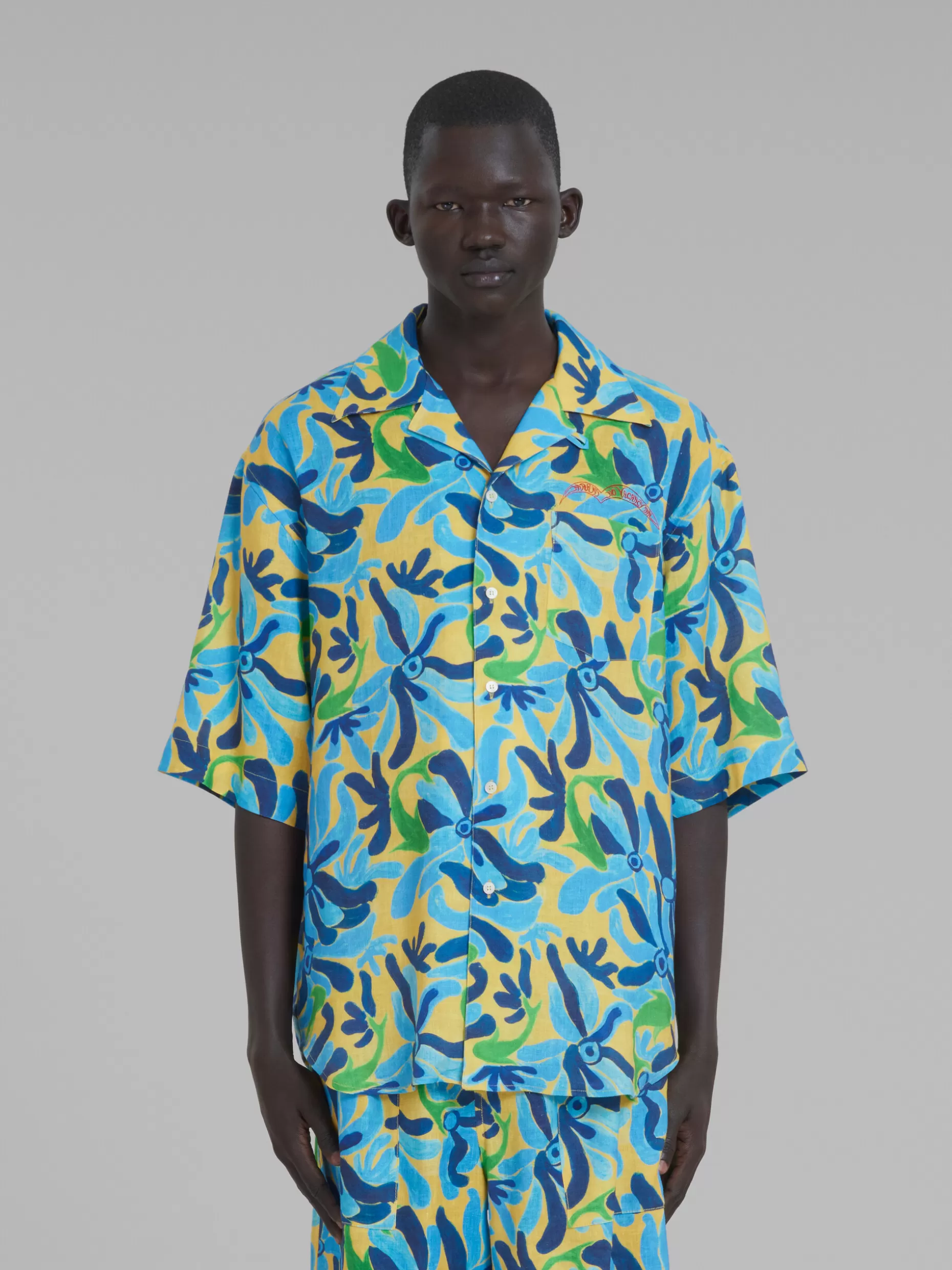 Men Marni X No Vacancy Inn - Gauze Shirt With Chippy Fishes Print