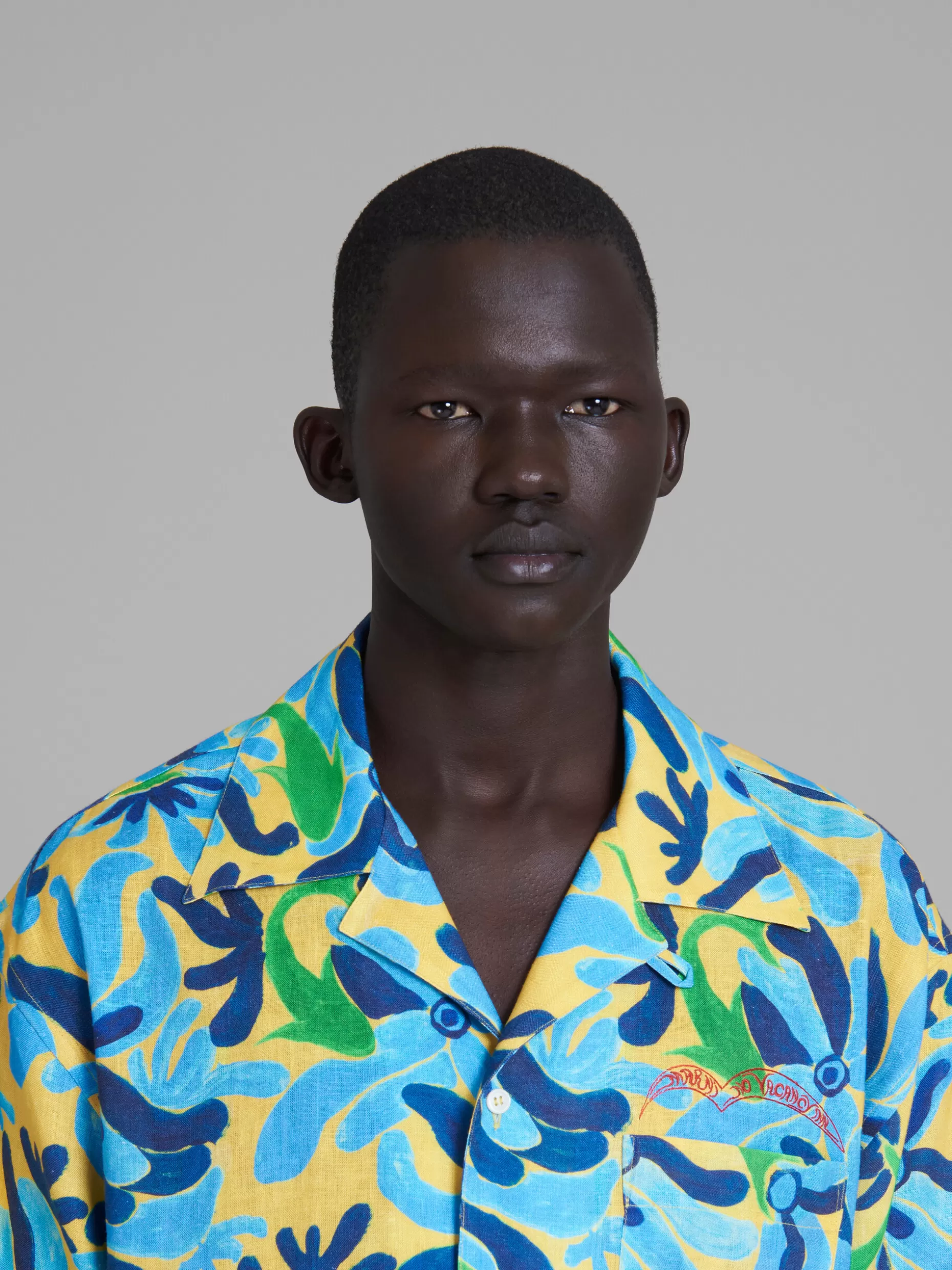 Men Marni X No Vacancy Inn - Gauze Shirt With Chippy Fishes Print
