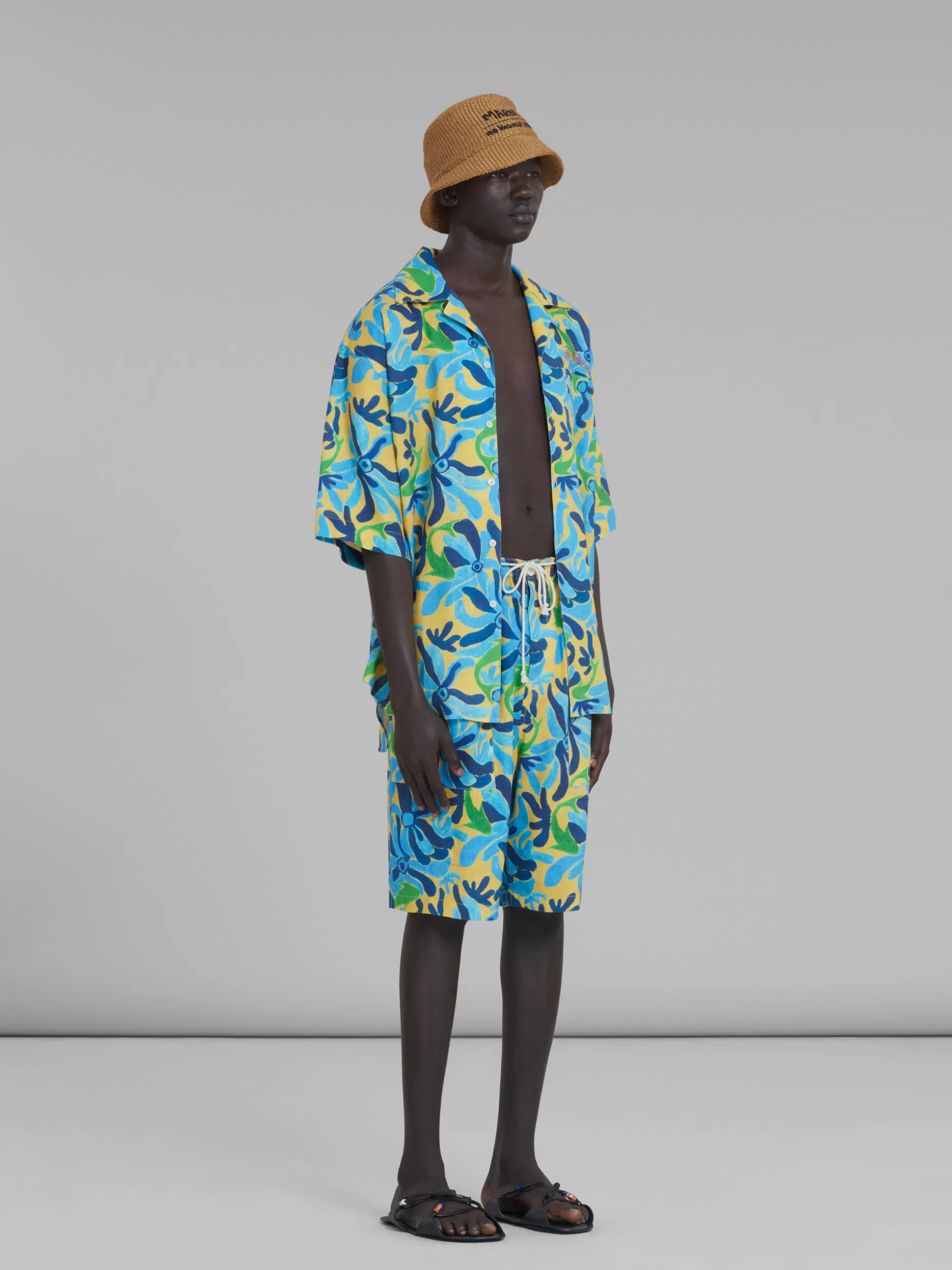Men Marni X No Vacancy Inn - Gauze Shirt With Chippy Fishes Print