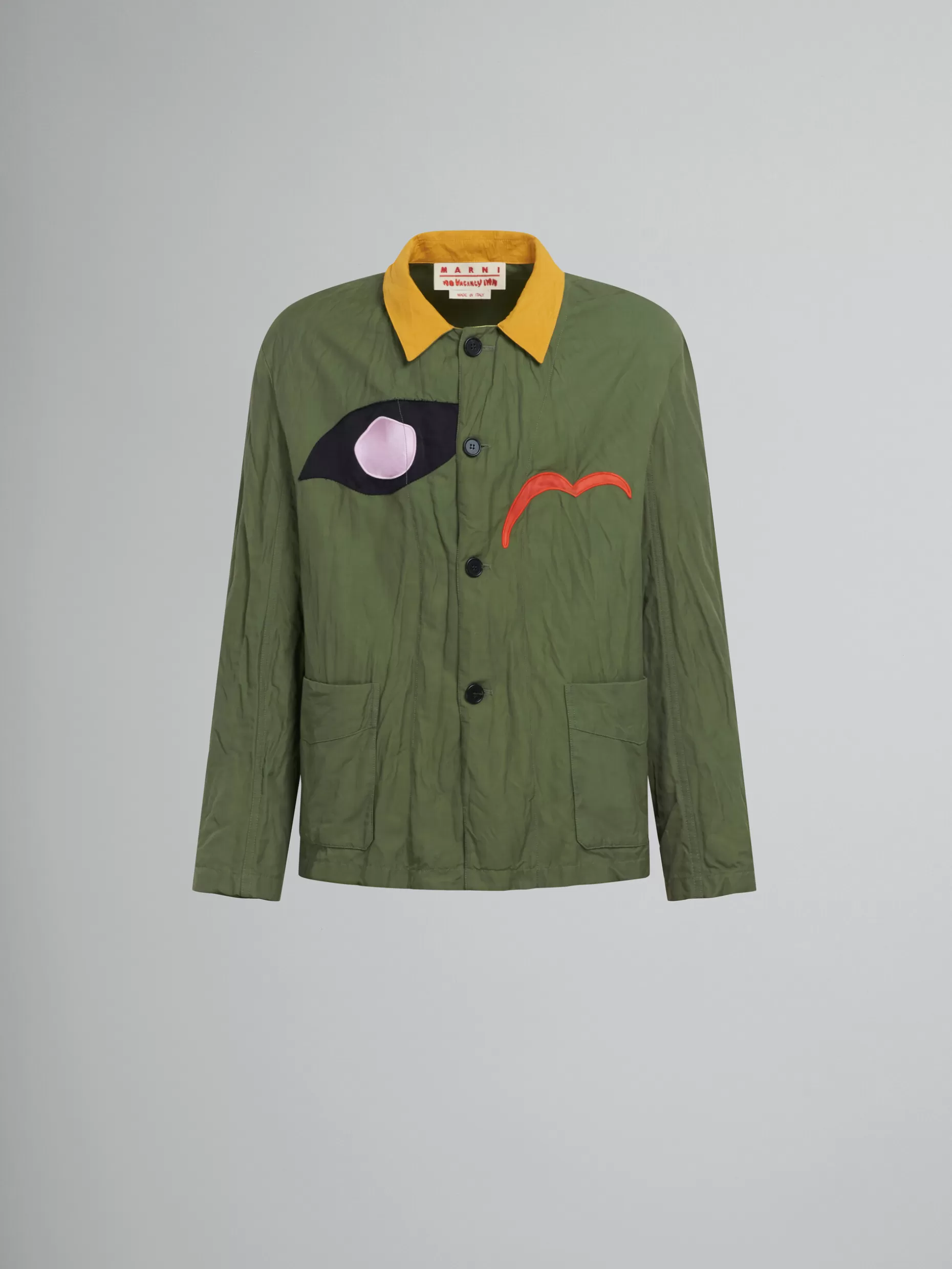 Men Marni X No Vacancy Inn - Green Gabardine Jacket With Embroidered Patches