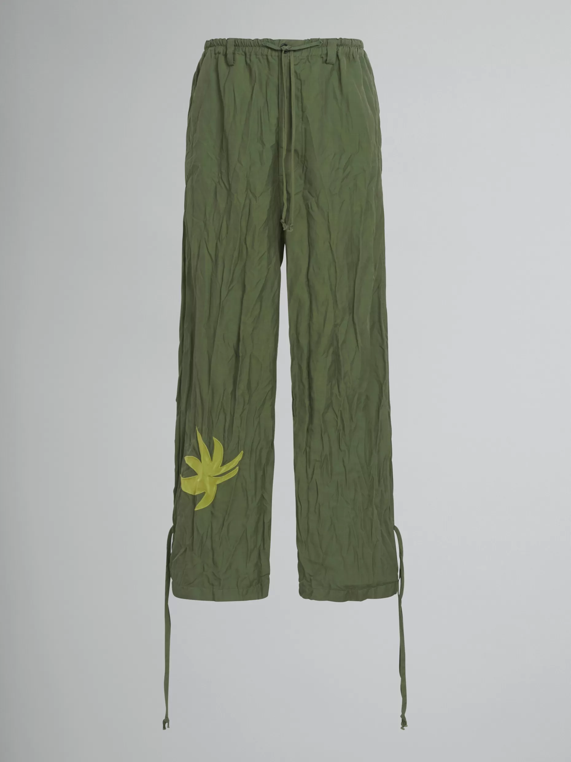 Men Marni X No Vacancy Inn - Green Gabardine Pants With Embroidery