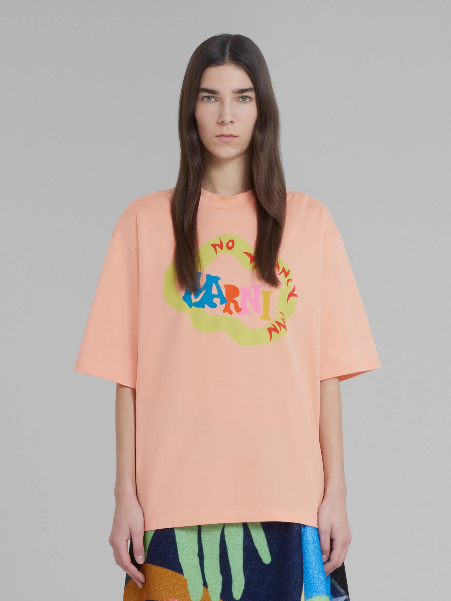 Women Marni X No Vacancy Inn - Light Peach T-Shirt In Bio Cotton Jersey With Snake Logo Print