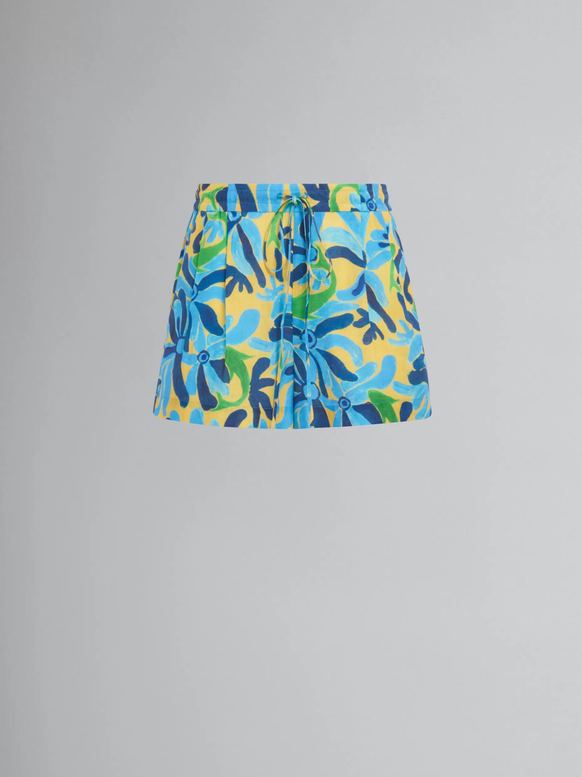 Women Marni X No Vacancy Inn - Linen And Viscose Shorts With Chippy Fishes Print