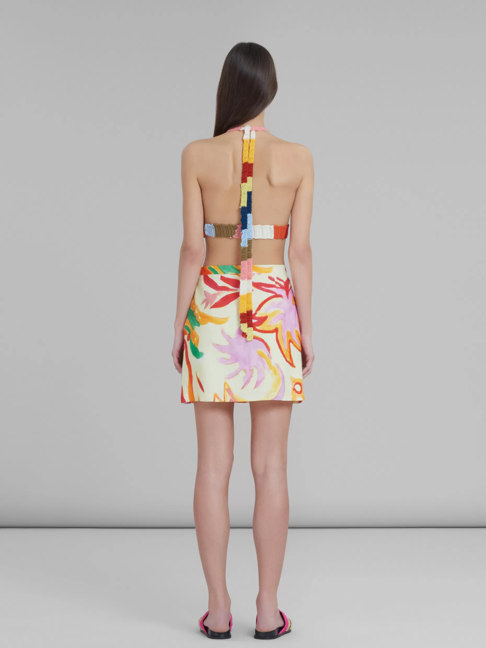 Women Marni X No Vacancy Inn - Linen-Viscose Mini Skirt With Chippy Blossom Print