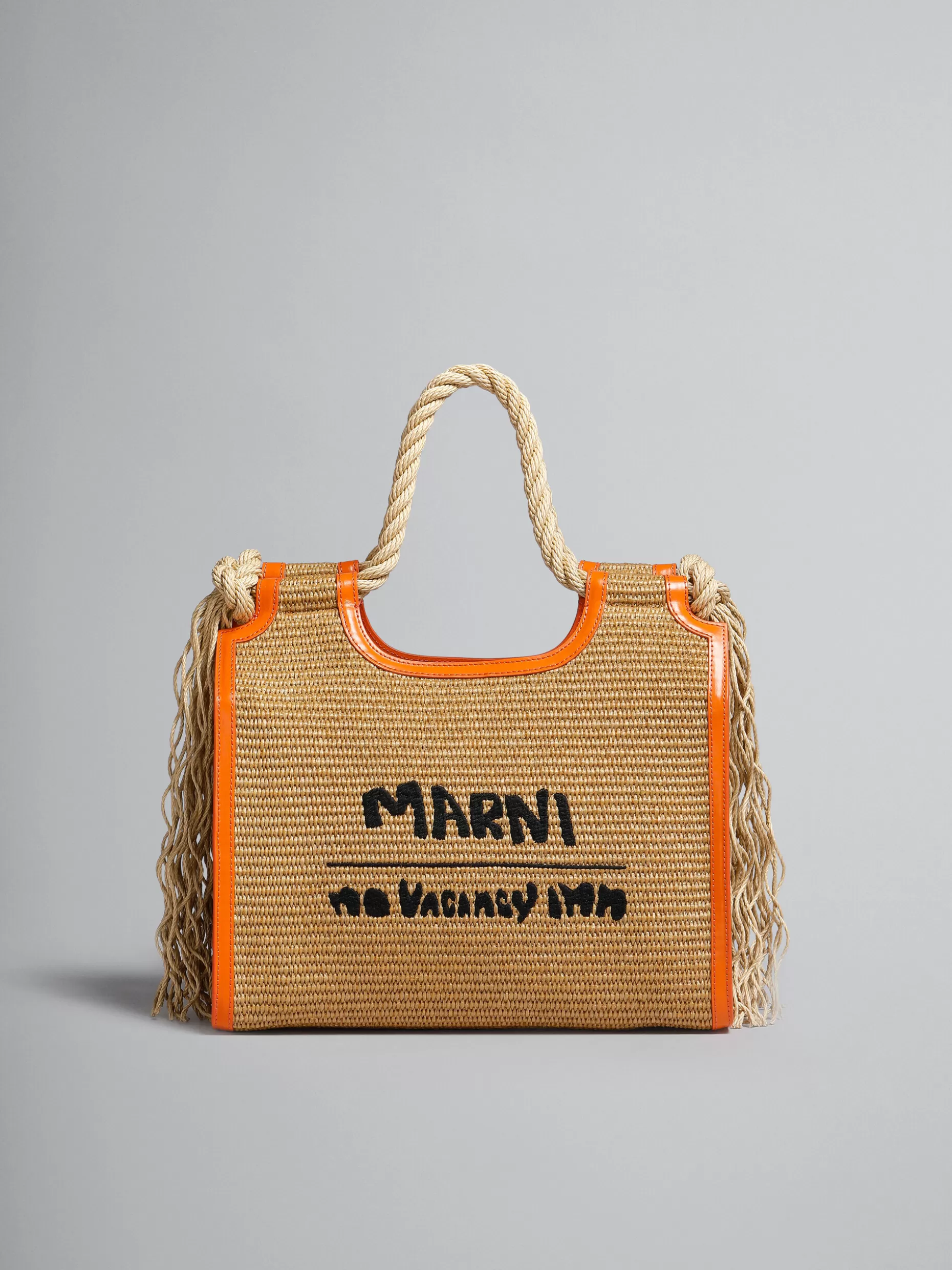 Women Marni X No Vacancy Inn - Marcel Tote Bag In Raffia With Orange Trims