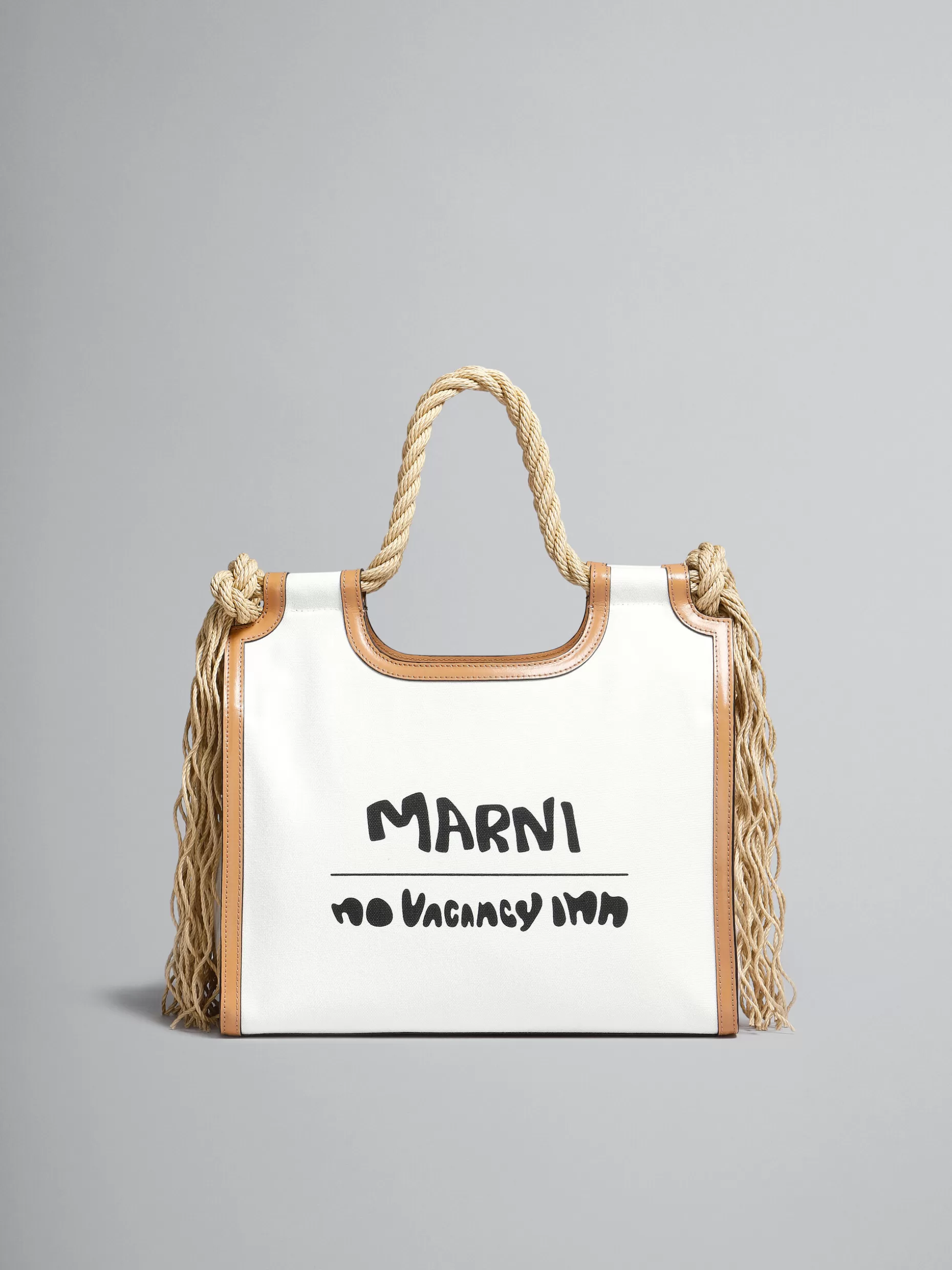 Women Marni X No Vacancy Inn - Marcel Tote Bag In White Canvas With Beige Trims