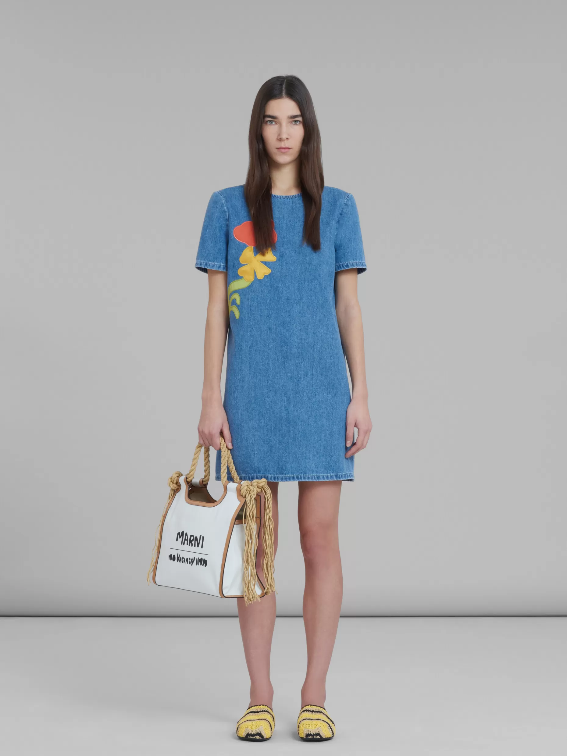 Women Marni X No Vacancy Inn - Marcel Tote Bag In White Canvas With Beige Trims