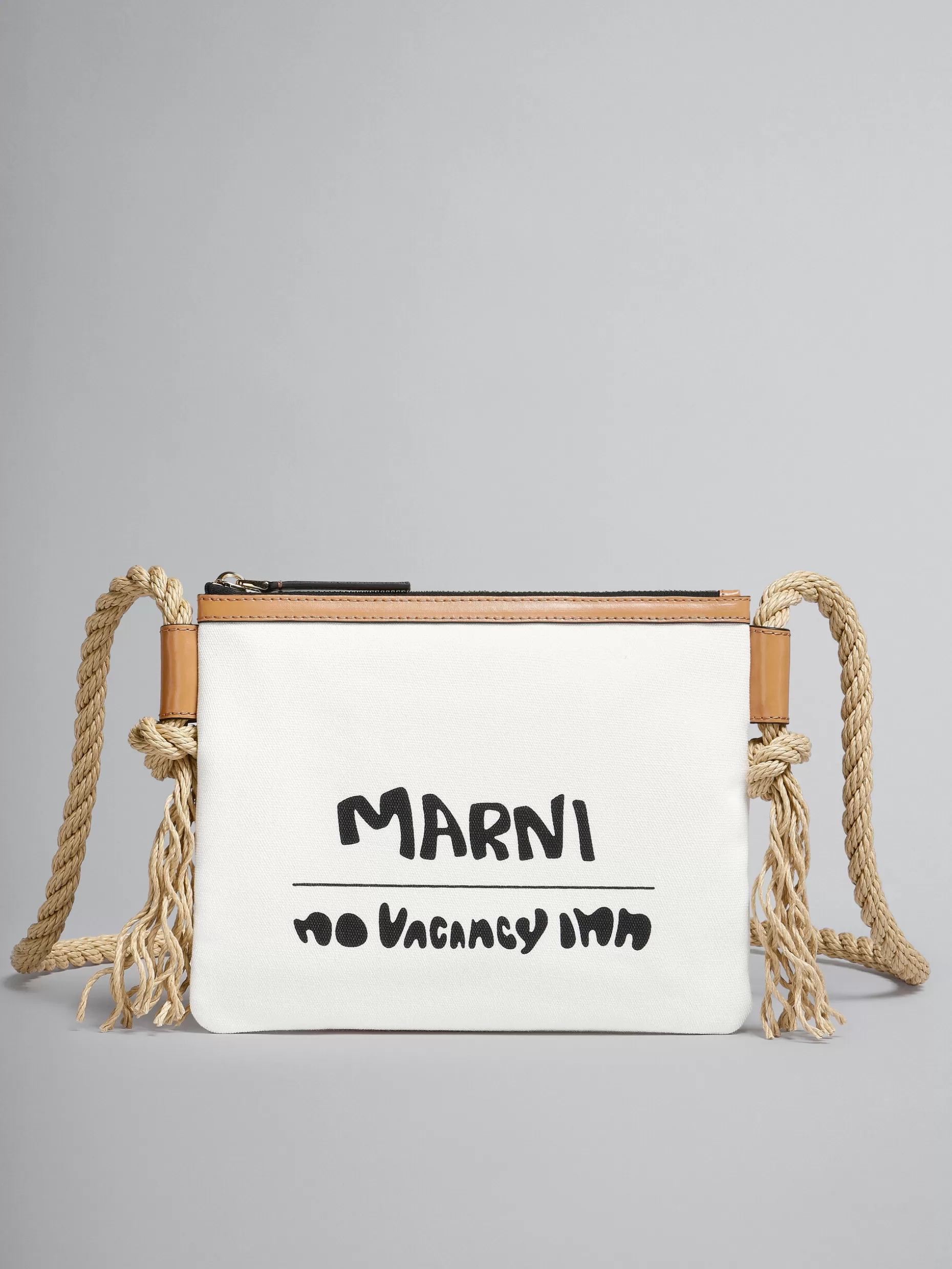 Women Marni X No Vacancy Inn - Marcel Zip Pouch In White Canvas With Beige Trims