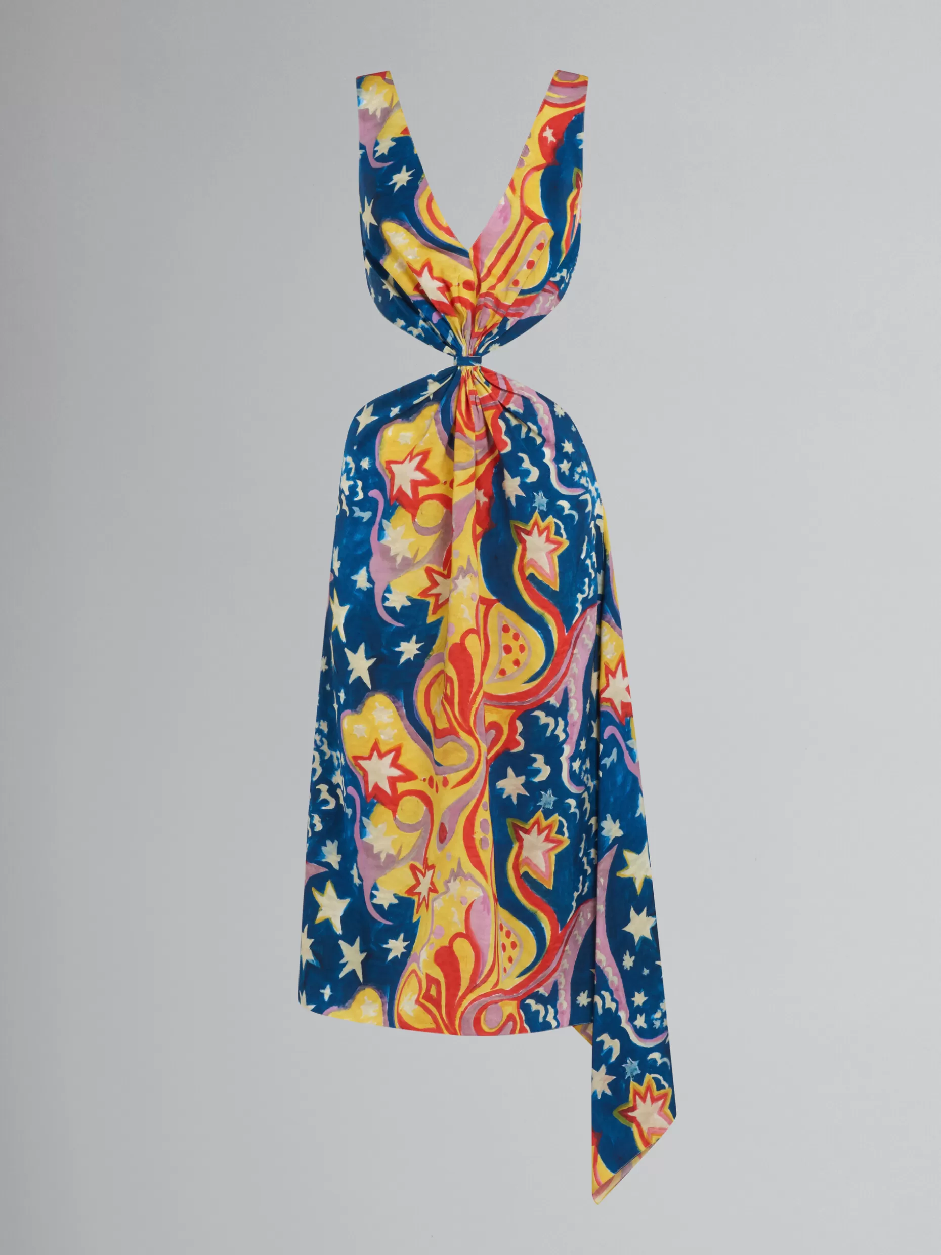 Women Marni X No Vacancy Inn - Multicolor Satin Cut-Out Midi Dress With Galactic Paradise Print