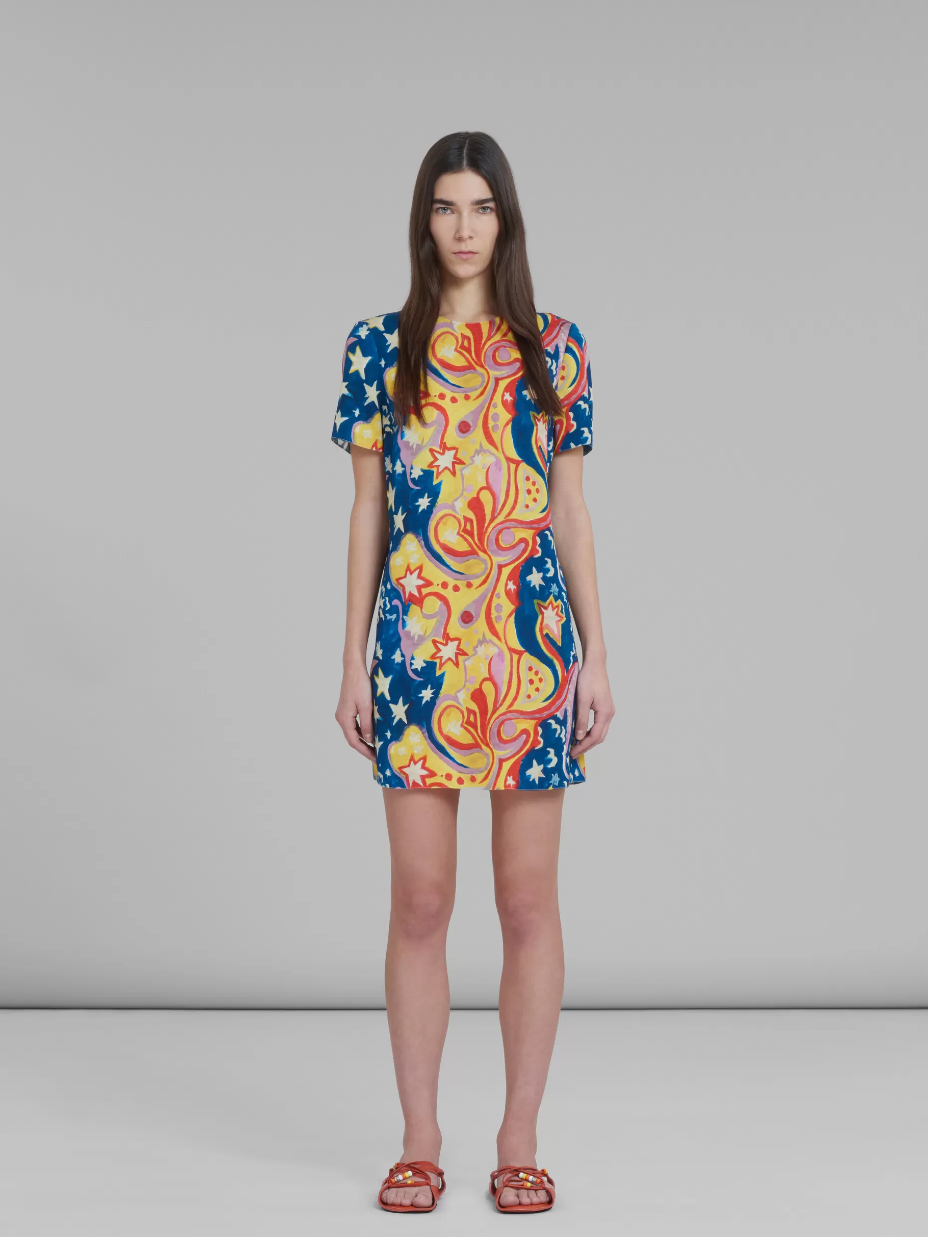 Women Marni X No Vacancy Inn - Multicolor Satin Short Dress With Galactic Paradise Print