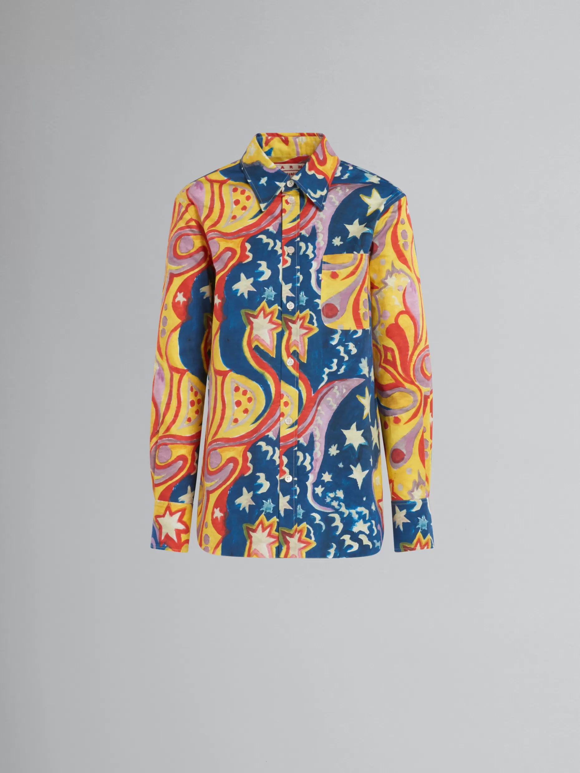 Women Marni X No Vacancy Inn - Multicolored Cotton Satin Shirt With Galactic Paradise Print