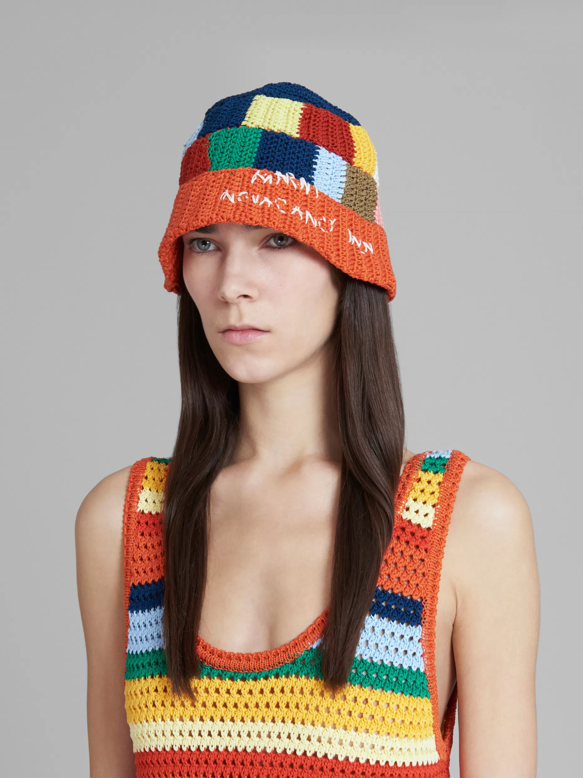 Women Marni X No Vacancy Inn - Multicolour Cotton-Knit Bucket Hat