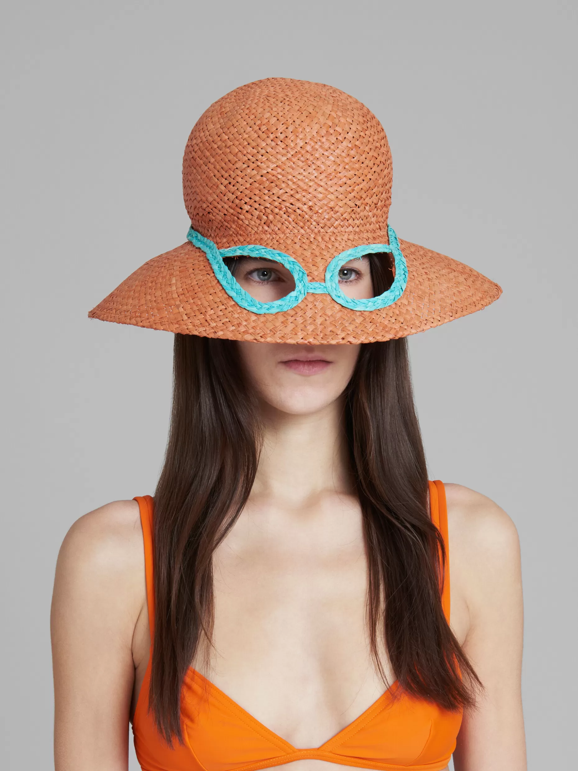 Women Marni X No Vacancy Inn - Orange Hat In Raffia With Cut-Outs