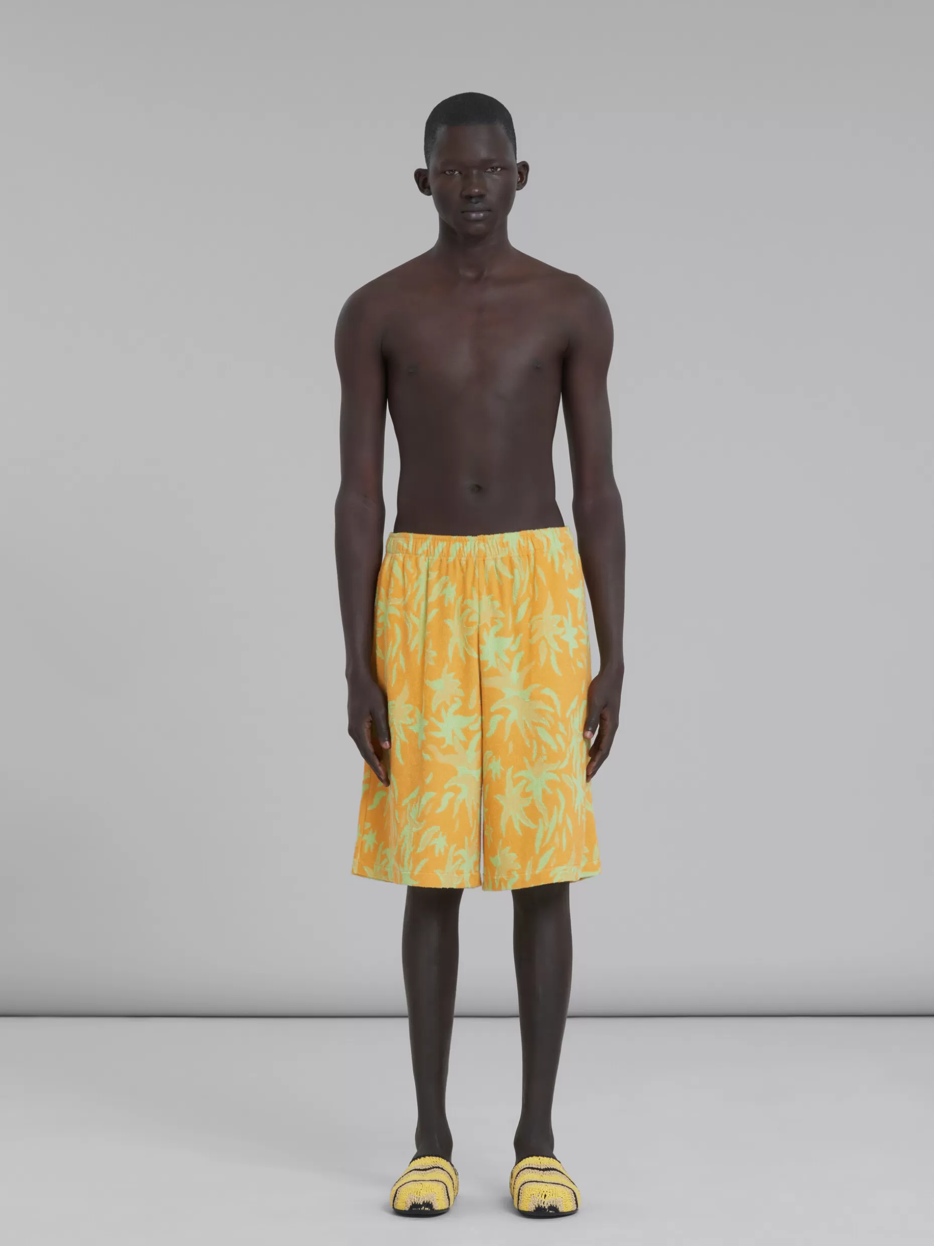Men Marni X No Vacancy Inn - Orange Jacquard Sponge Fabric Shorts