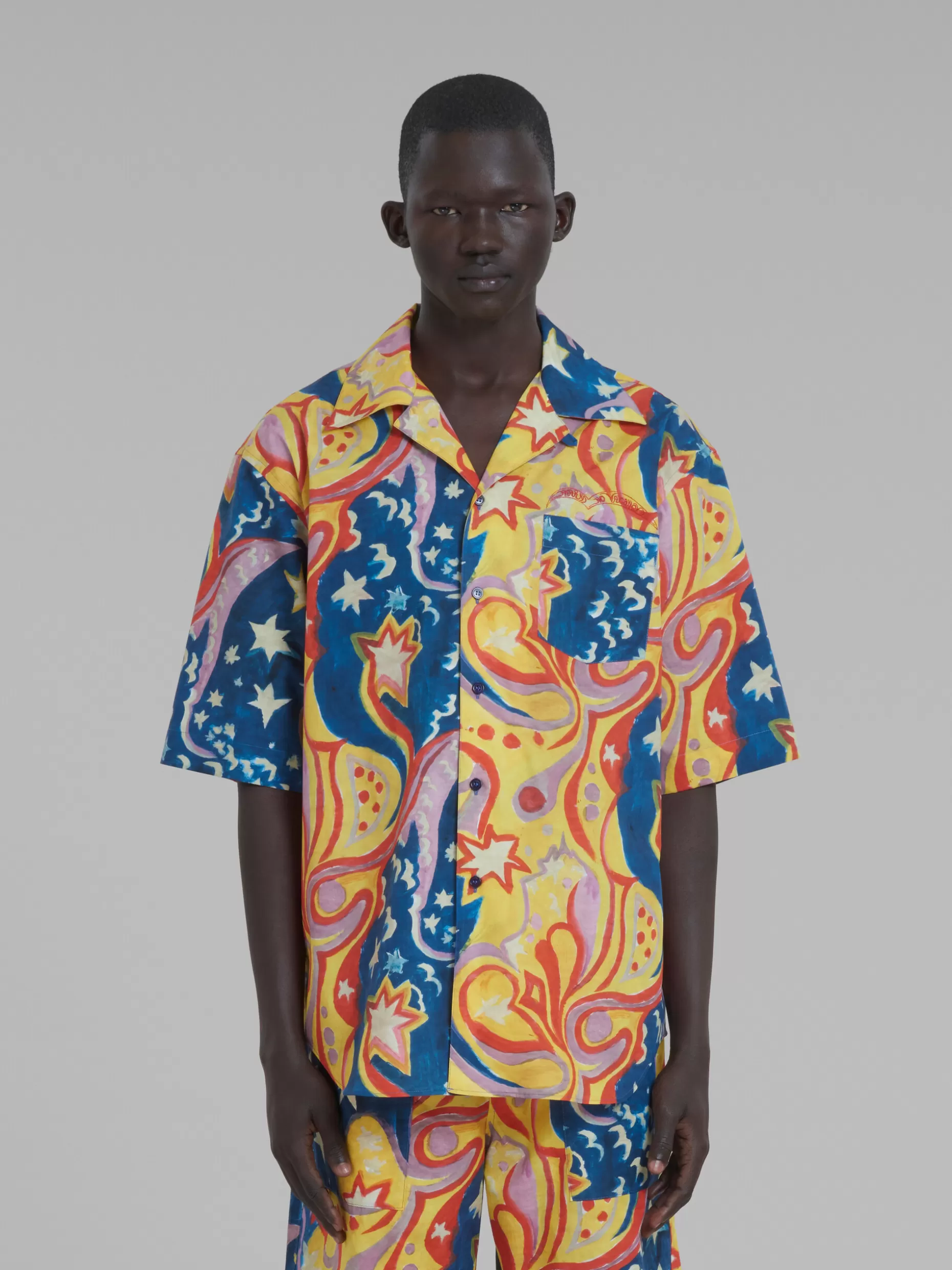 Men Marni X No Vacancy Inn - Poplin Bowling Shirt With Galactic Paradise Print.