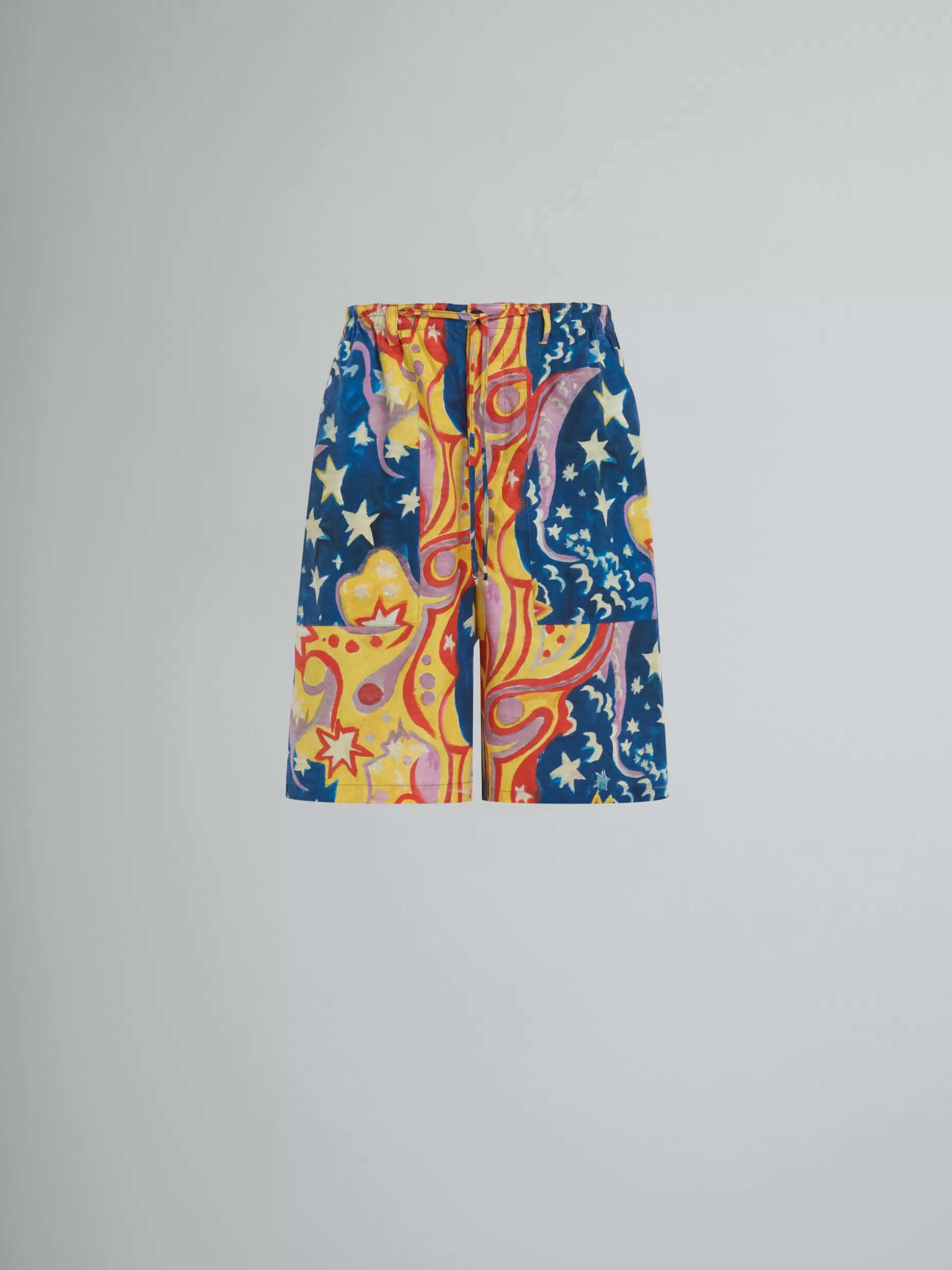 Men Marni X No Vacancy Inn - Poplin Shorts With Galactic Paradise Print.