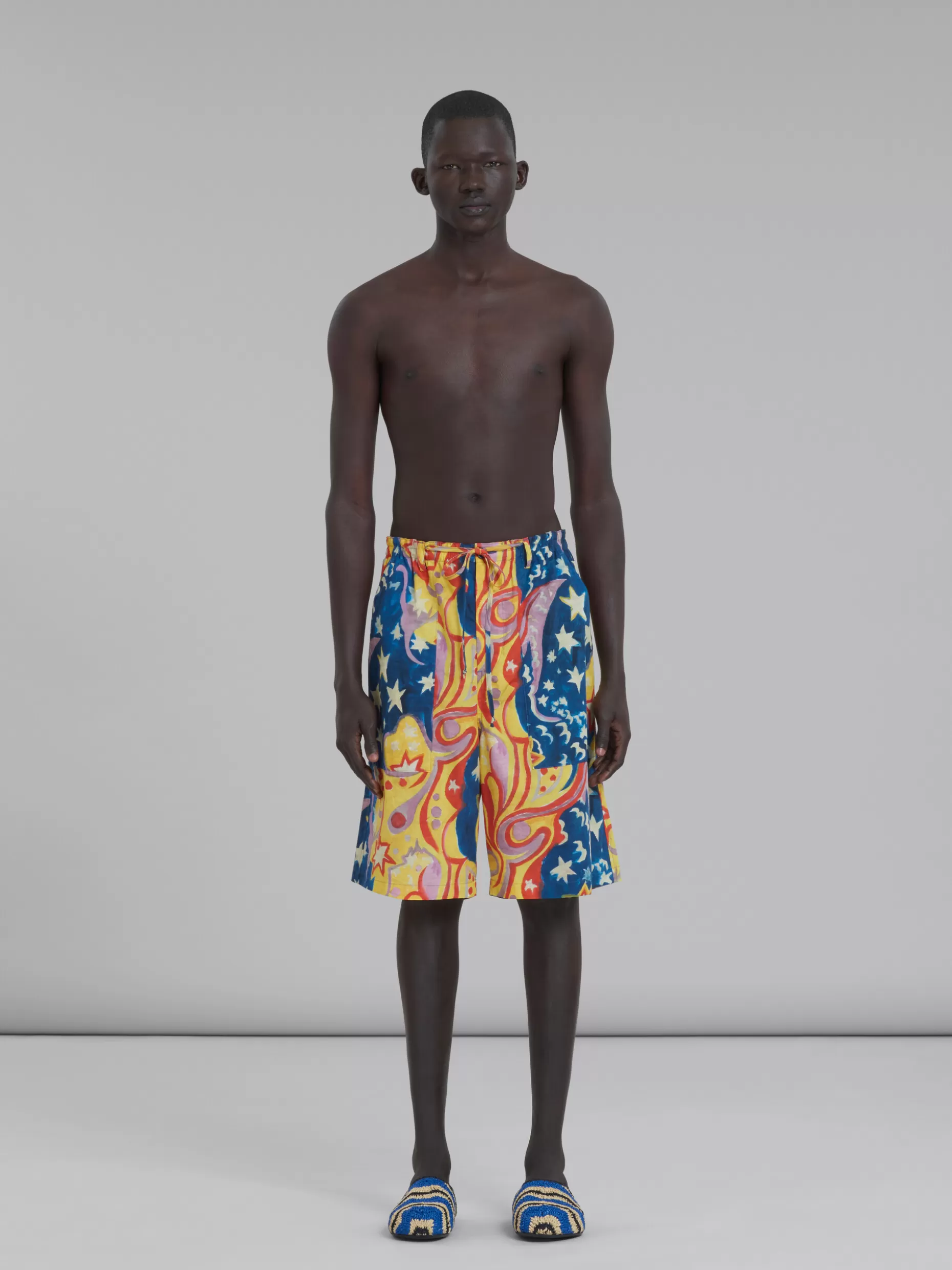 Men Marni X No Vacancy Inn - Poplin Shorts With Galactic Paradise Print.