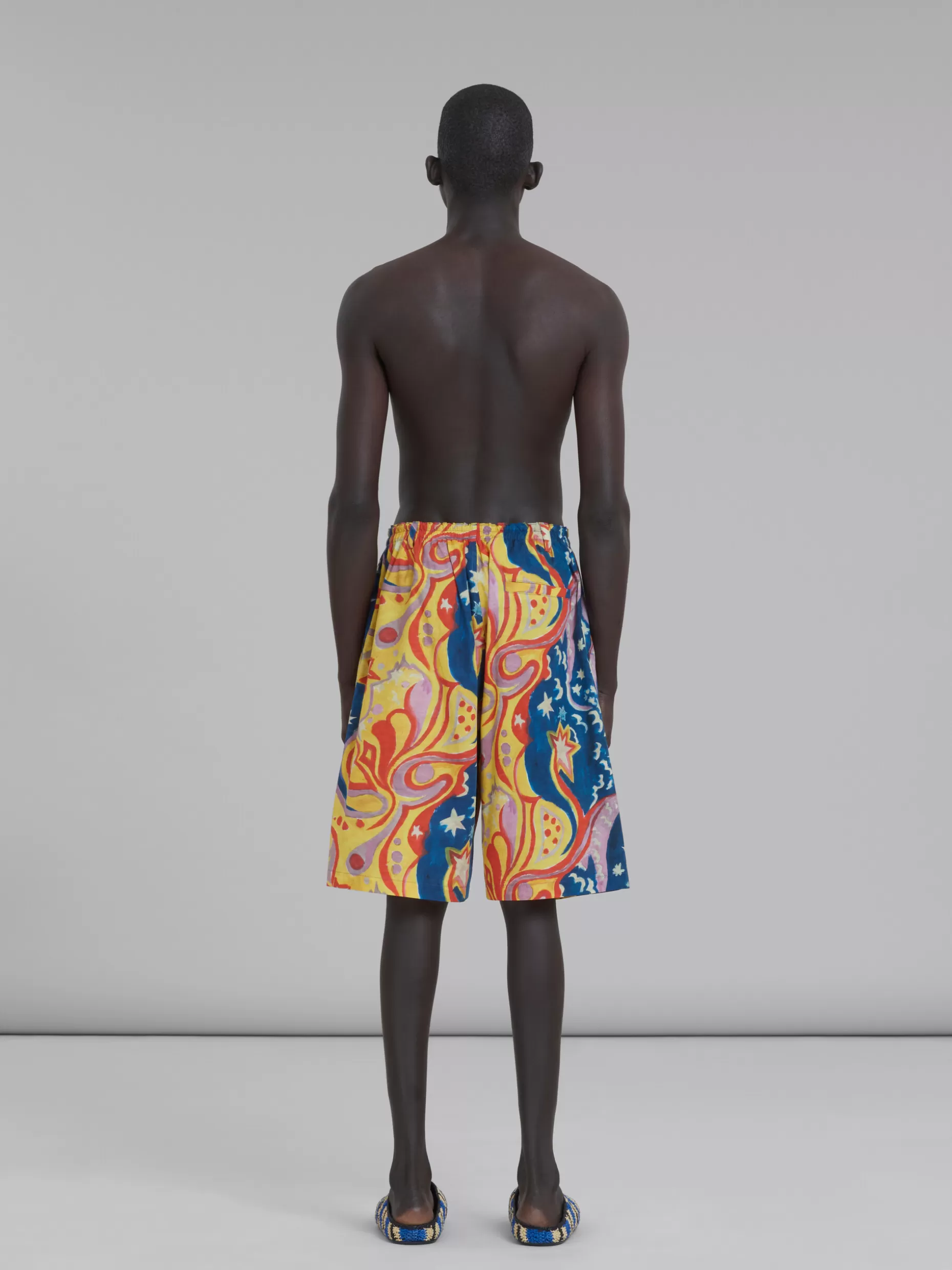 Men Marni X No Vacancy Inn - Poplin Shorts With Galactic Paradise Print.