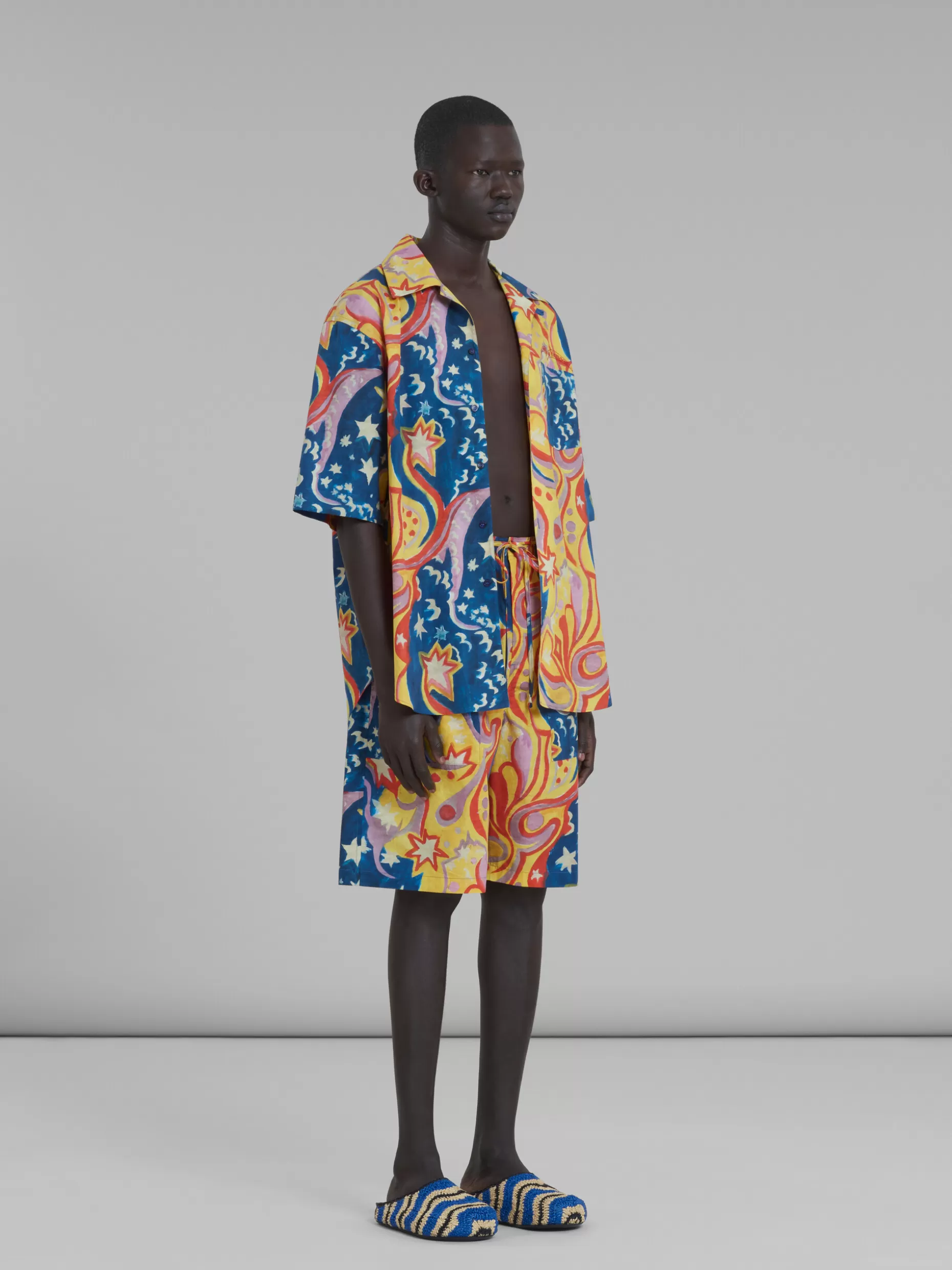 Men Marni X No Vacancy Inn - Poplin Shorts With Galactic Paradise Print.