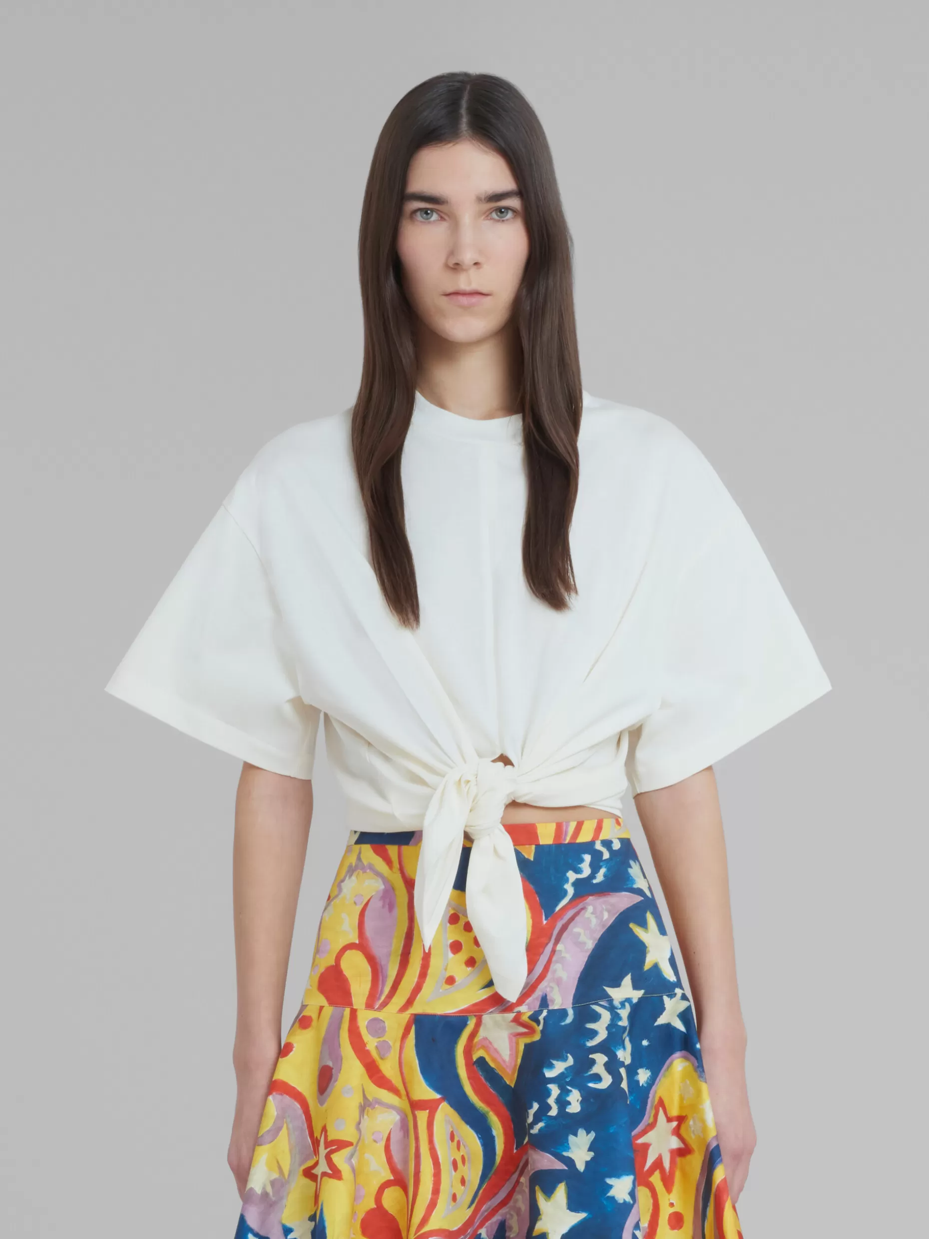 Women Marni X No Vacancy Inn - White T-Shirt In Bio Cotton Jersey With Knot