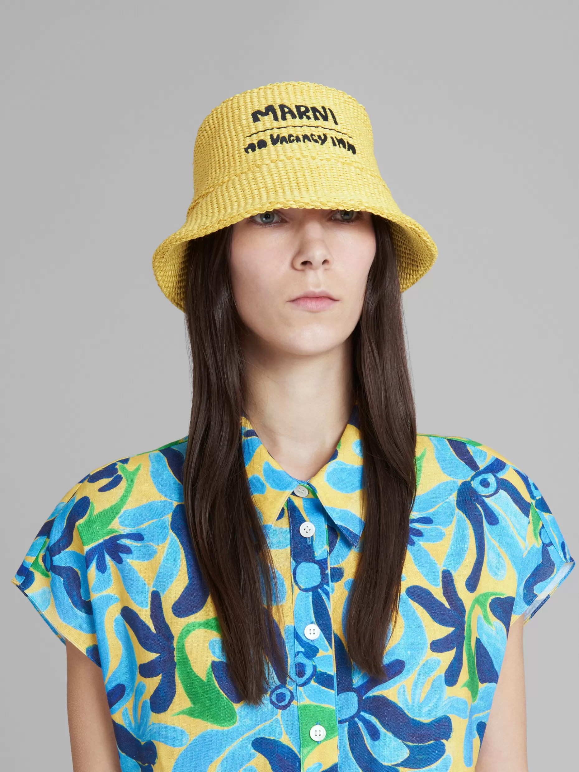 Women Marni X No Vacancy Inn - Yellow Hat In Raffia Fabric