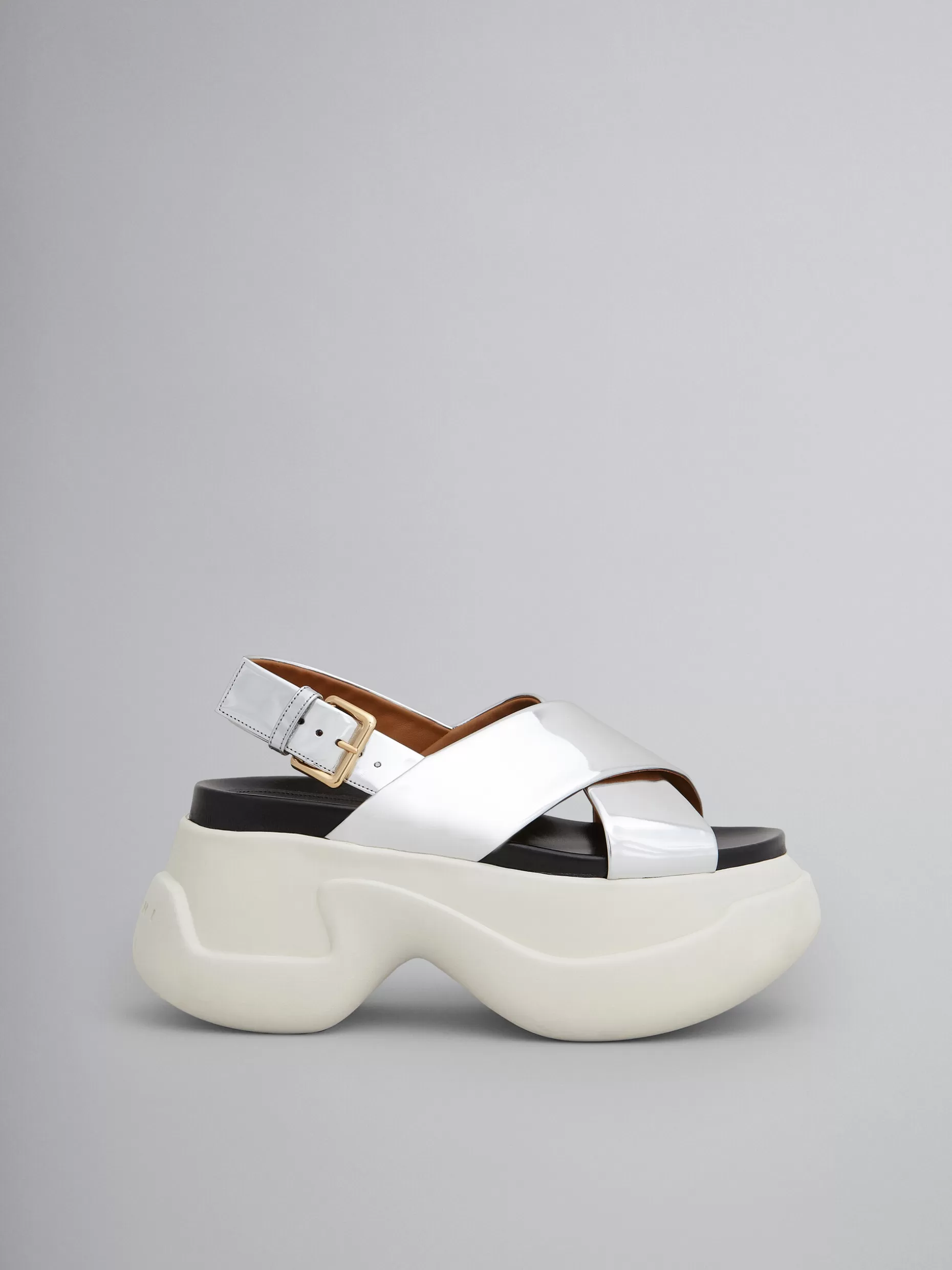 Women Marni Mirrored Leather Criss-Cross Aras 23 Sandal