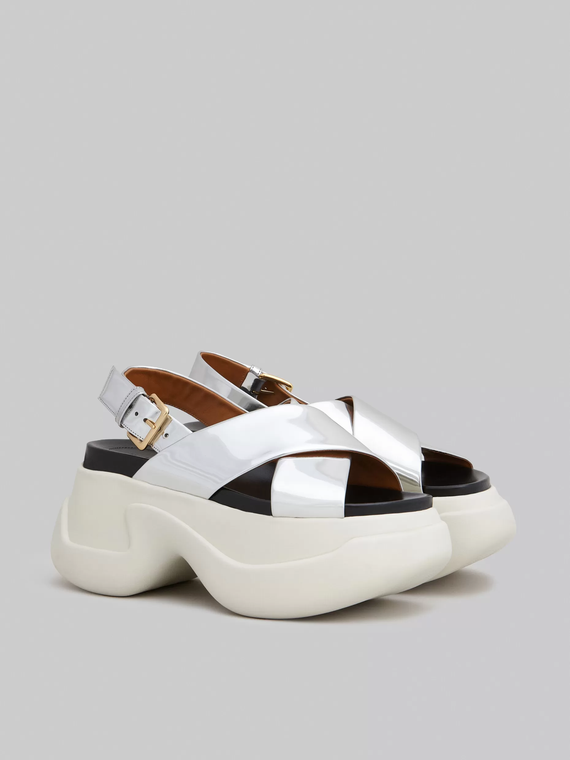 Women Marni Mirrored Leather Criss-Cross Aras 23 Sandal