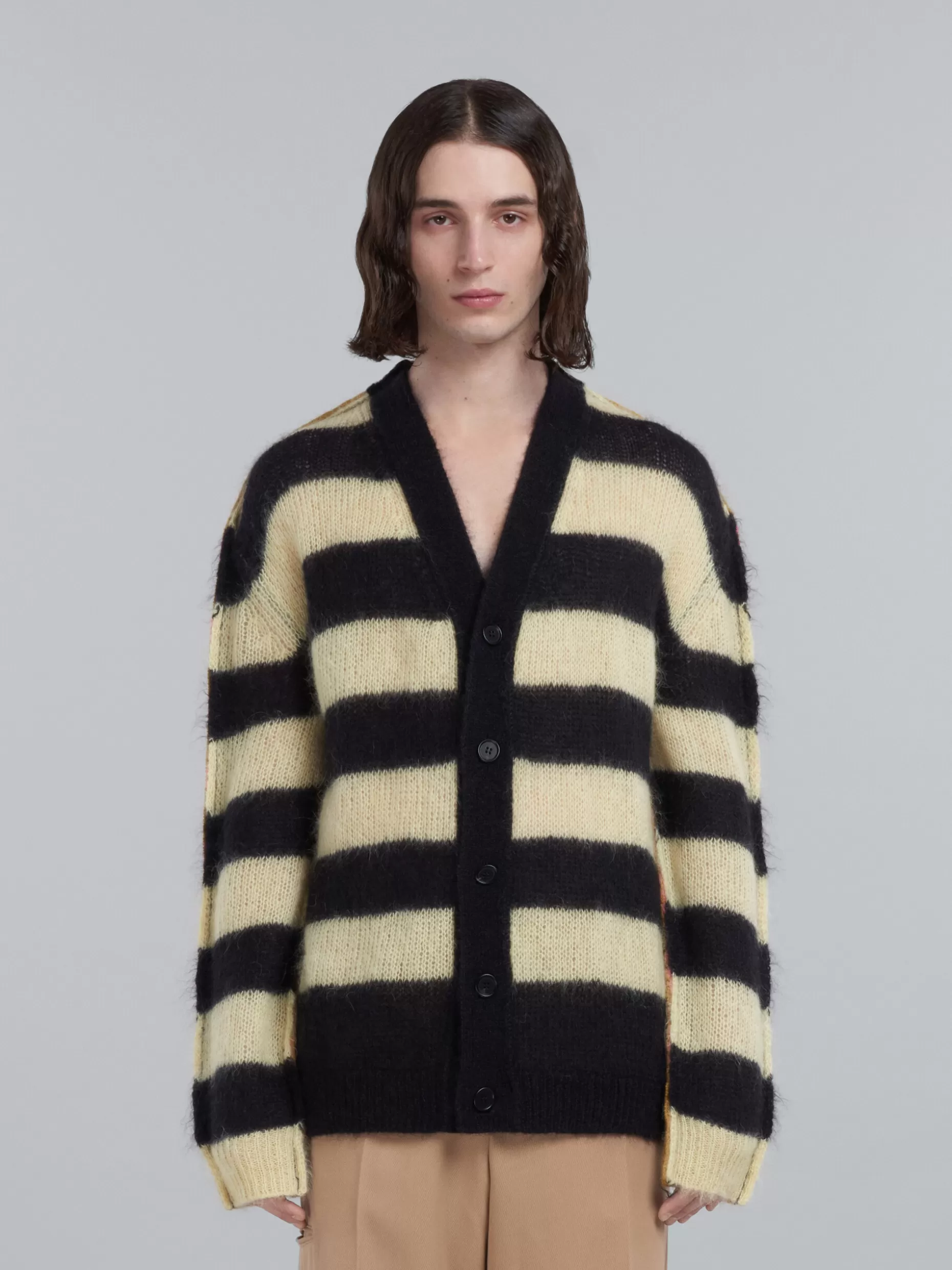 Men Marni Mohair And Wool Cardigan With Multicolour Stripes