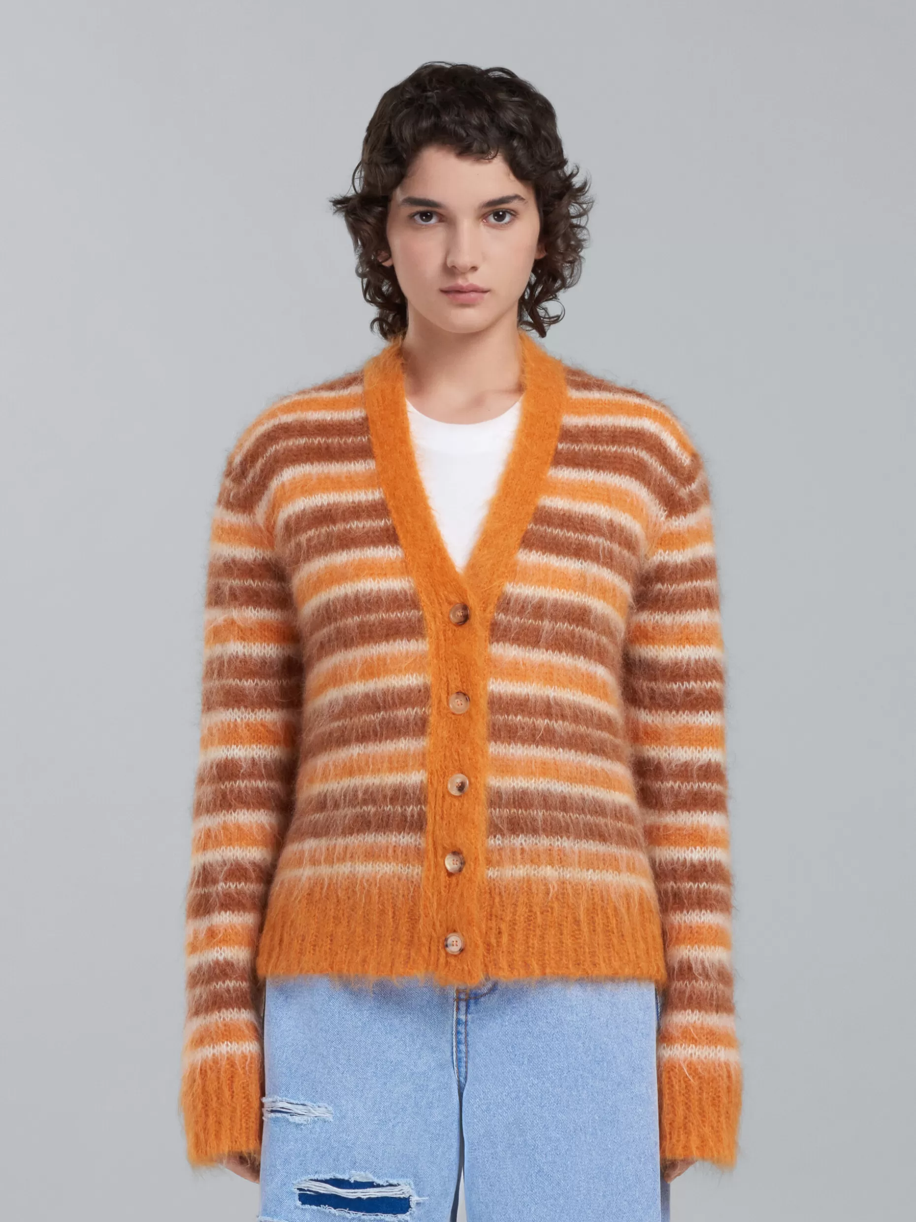 Women Marni Mohair Cardigan With Orange Stripes