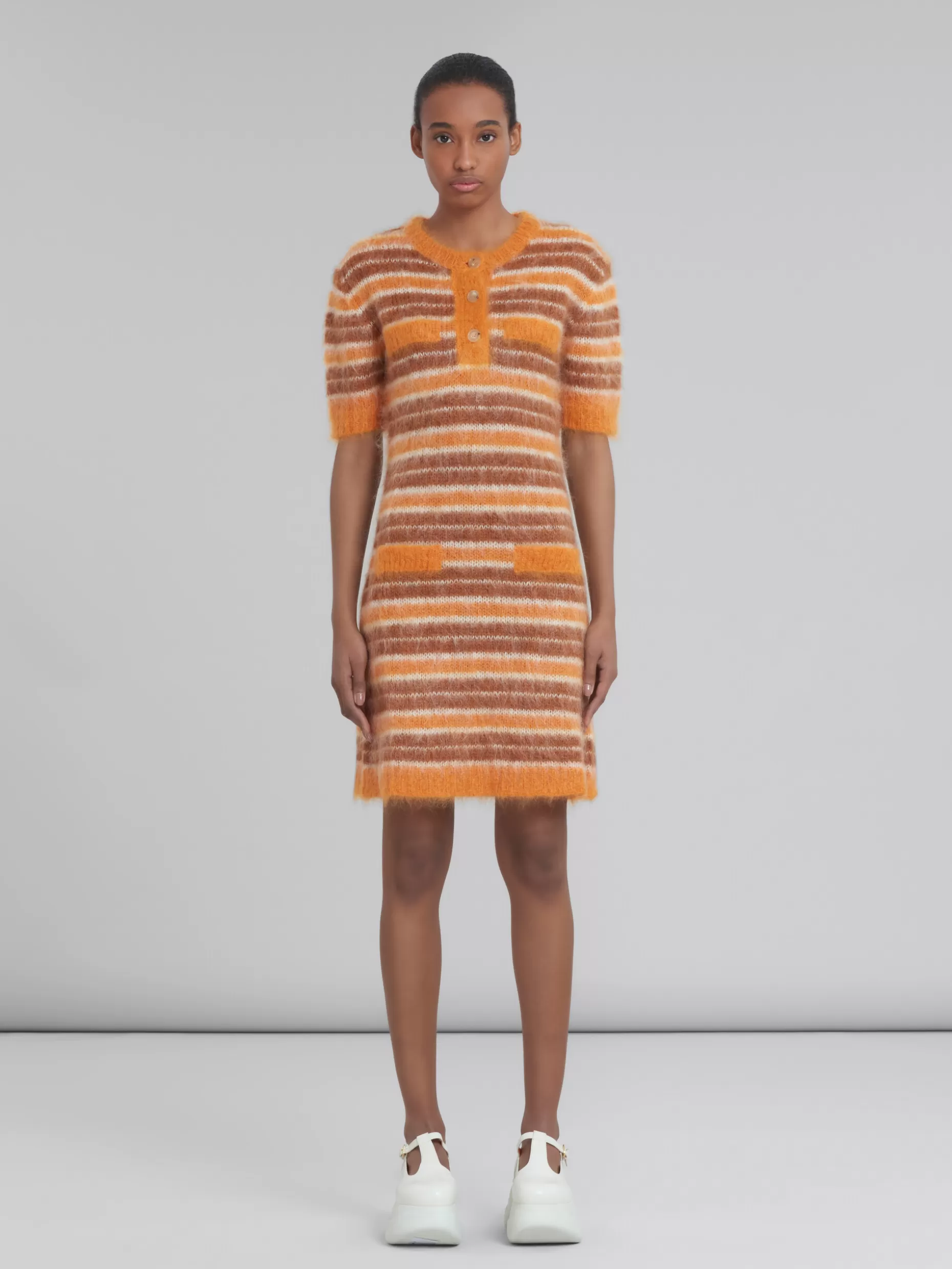 Women Marni Mohair Dress With Orange Stripes