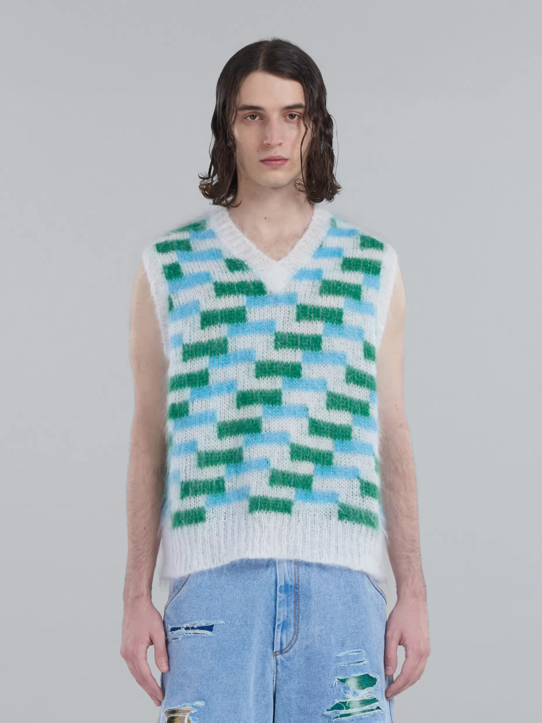 Men Marni Multicolor Mohair Vest With Inlays