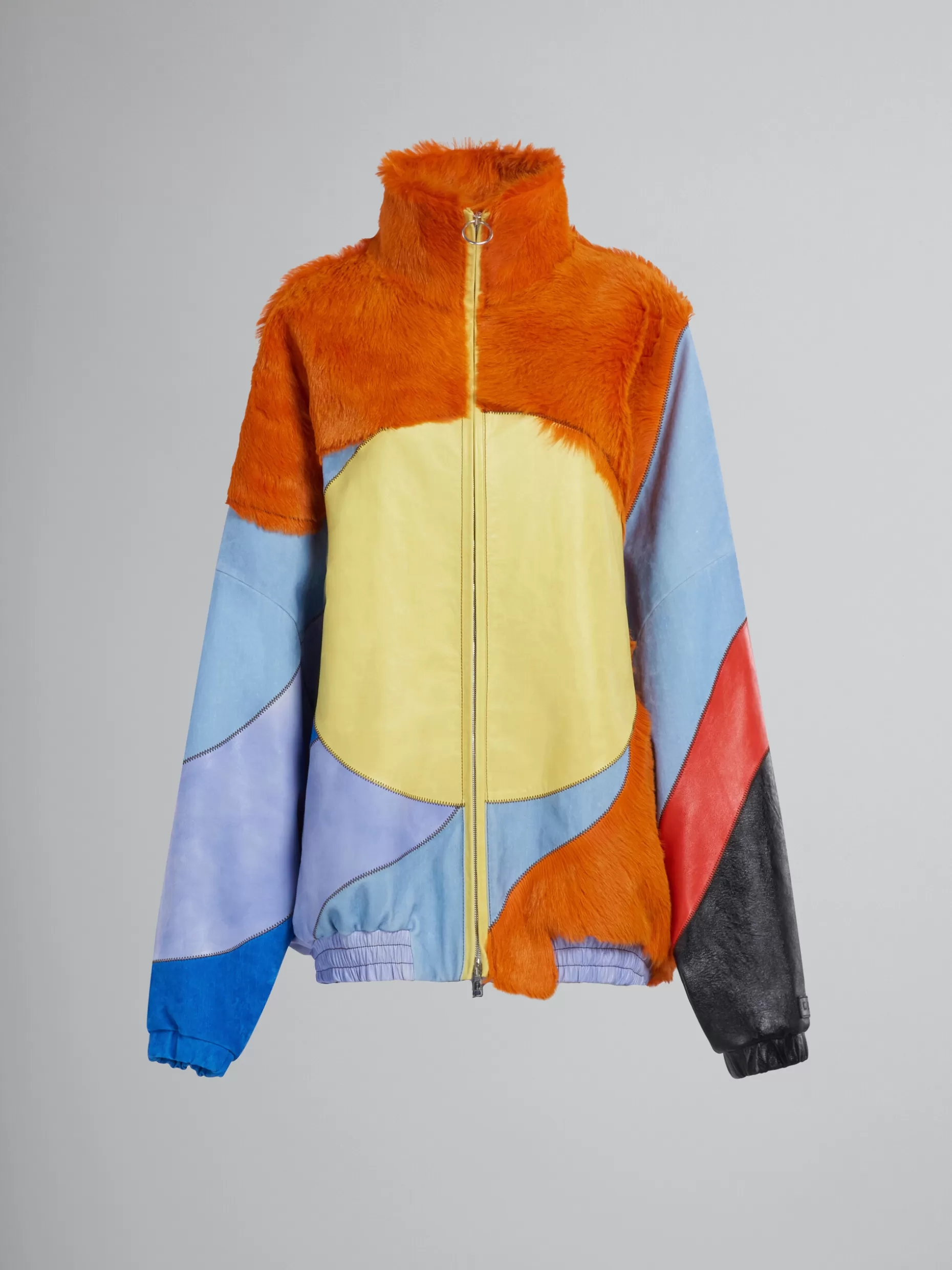 Women Marni Multicolour Jacket In Long Hair Calfskin With Inlays