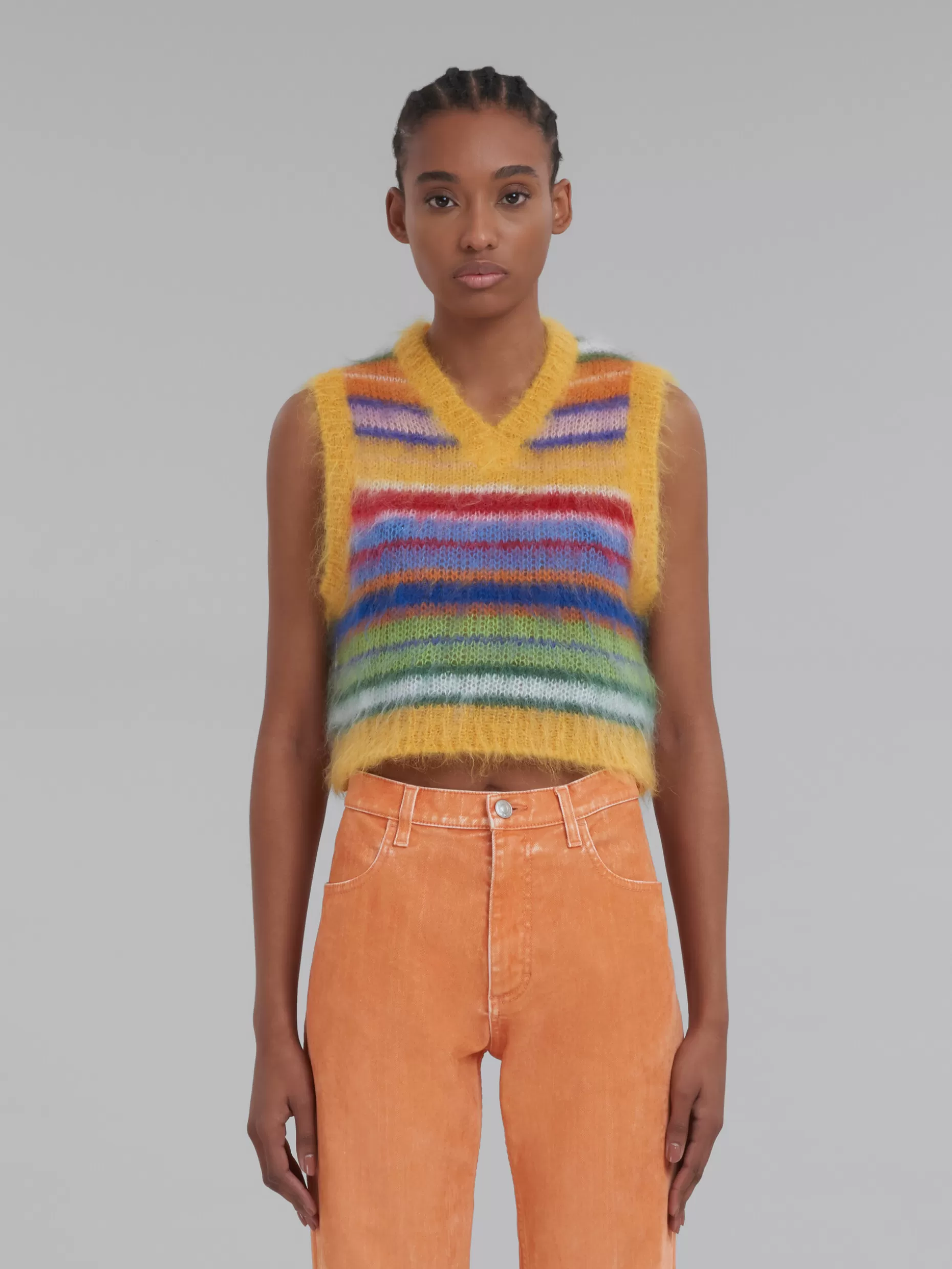 Women Marni Multicoloured Cropped Mohair And Wool Striped Vest